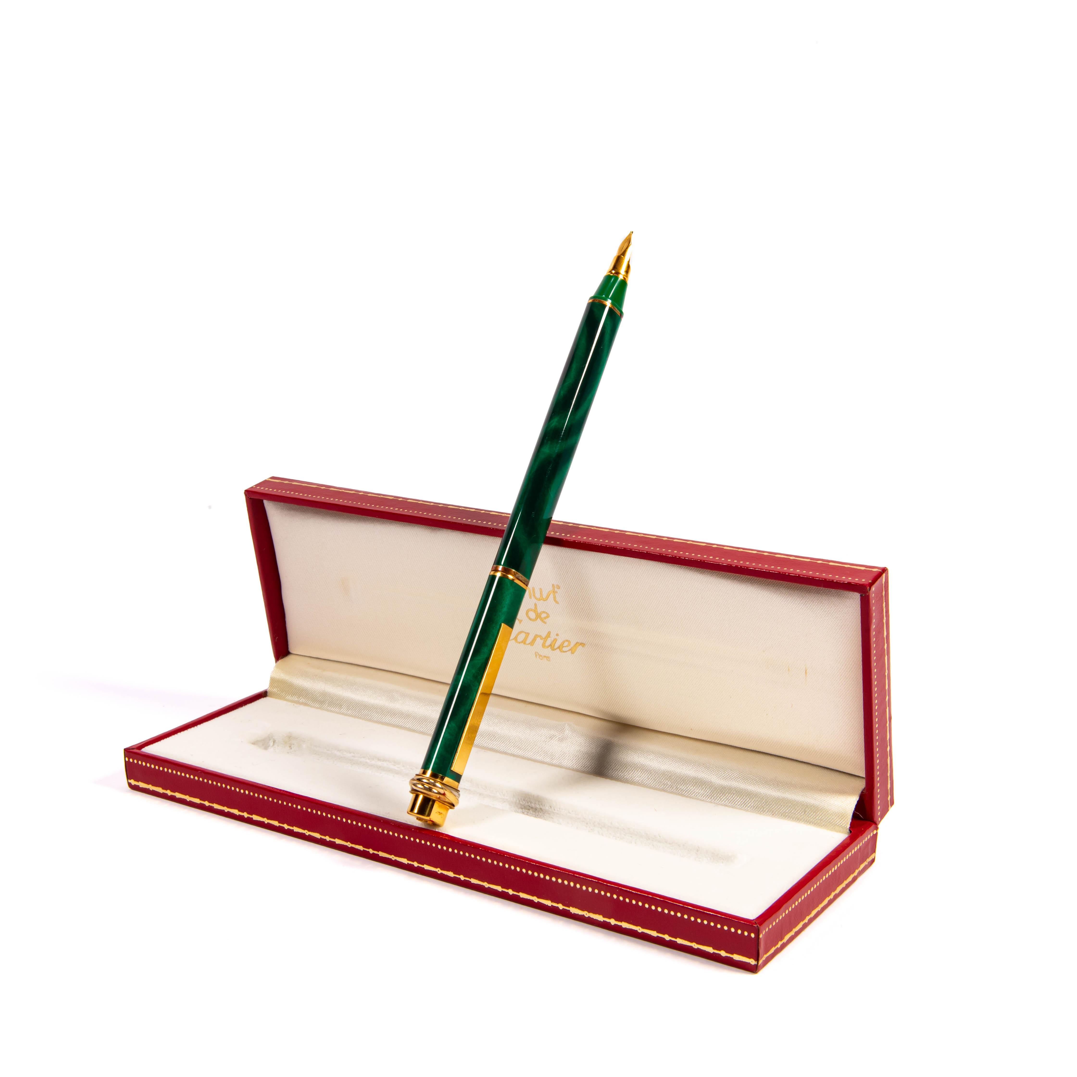Vintage Cartier Vendome Füllfederhalter Malachit in Box 1997 im Angebot 1