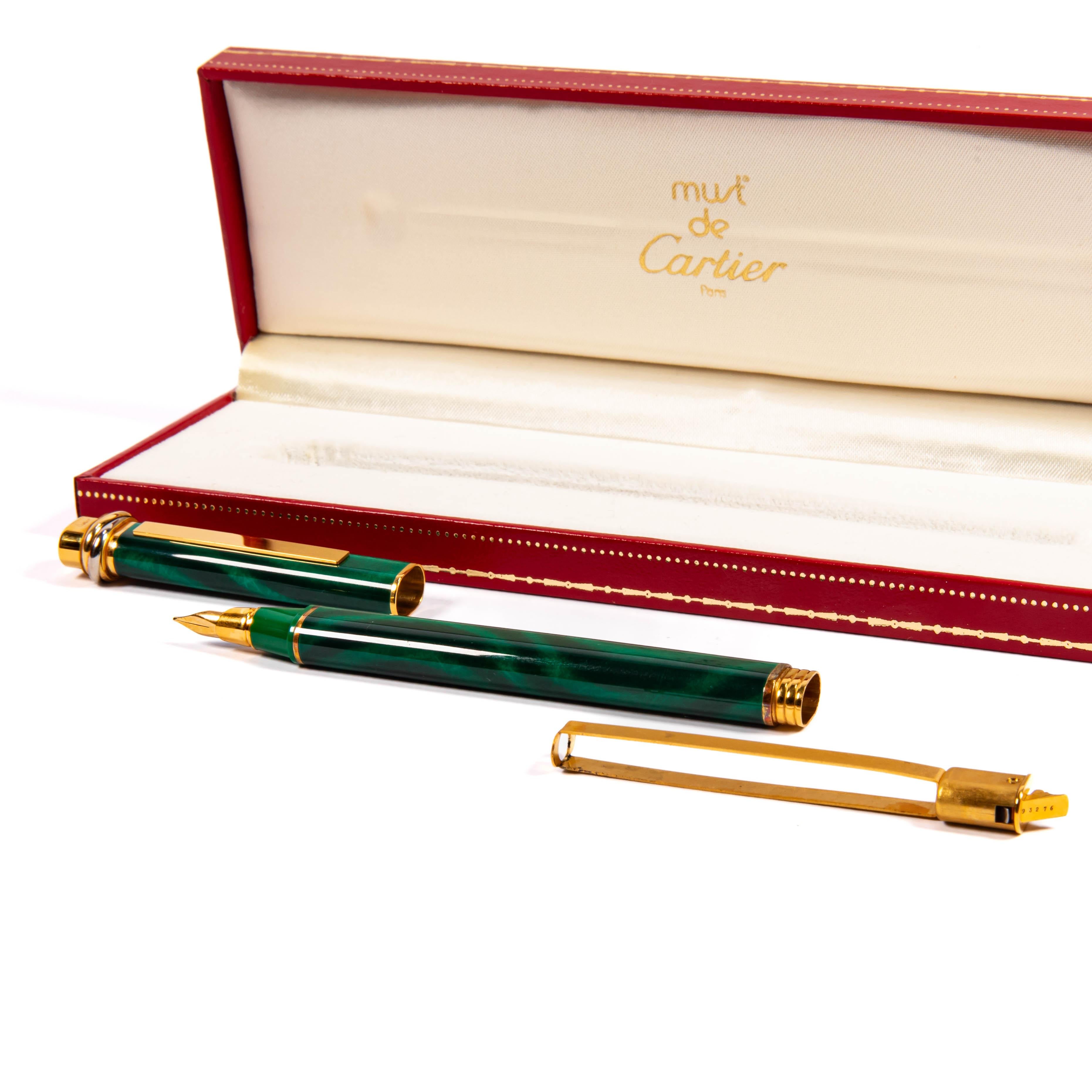 Vintage Cartier Vendome Füllfederhalter Malachit in Box 1997 im Angebot 2