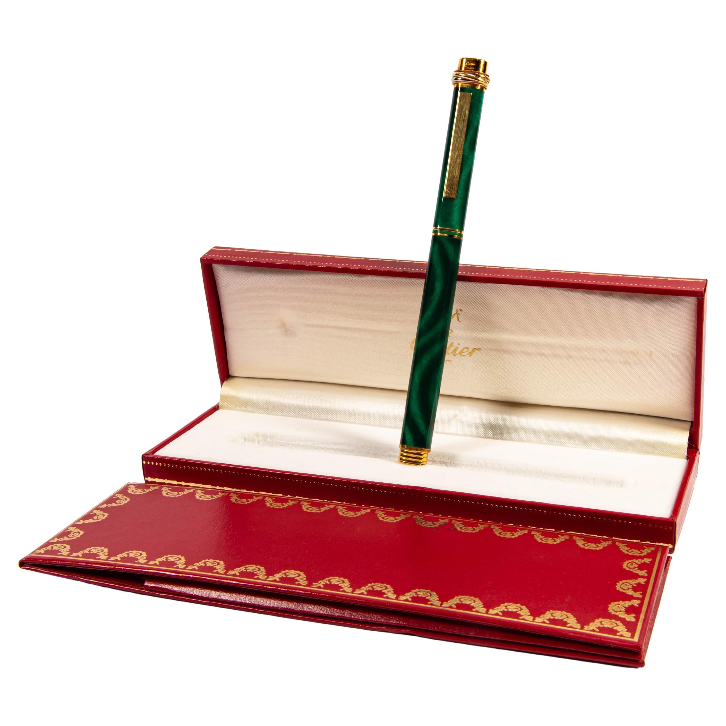 Vintage Cartier Vendome Stylo Plume Malachite dans sa boite 1997
