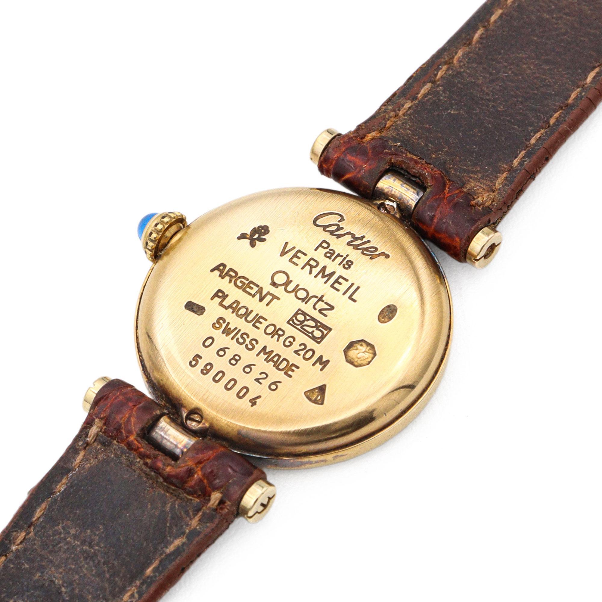 Vintage Cartier Vendome Vermeil Quarz Damenuhr Ref. 590004 im Zustand „Gut“ im Angebot in New York, NY