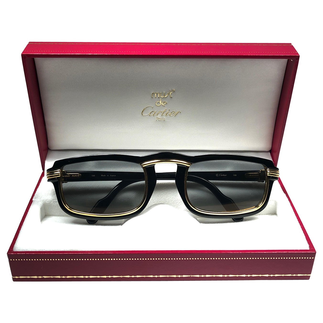 Vintage Cartier Vertigo Gold- und Schwarze 54MM-Sonnenbrille, Vintage, Frankreich, 1991 im Angebot