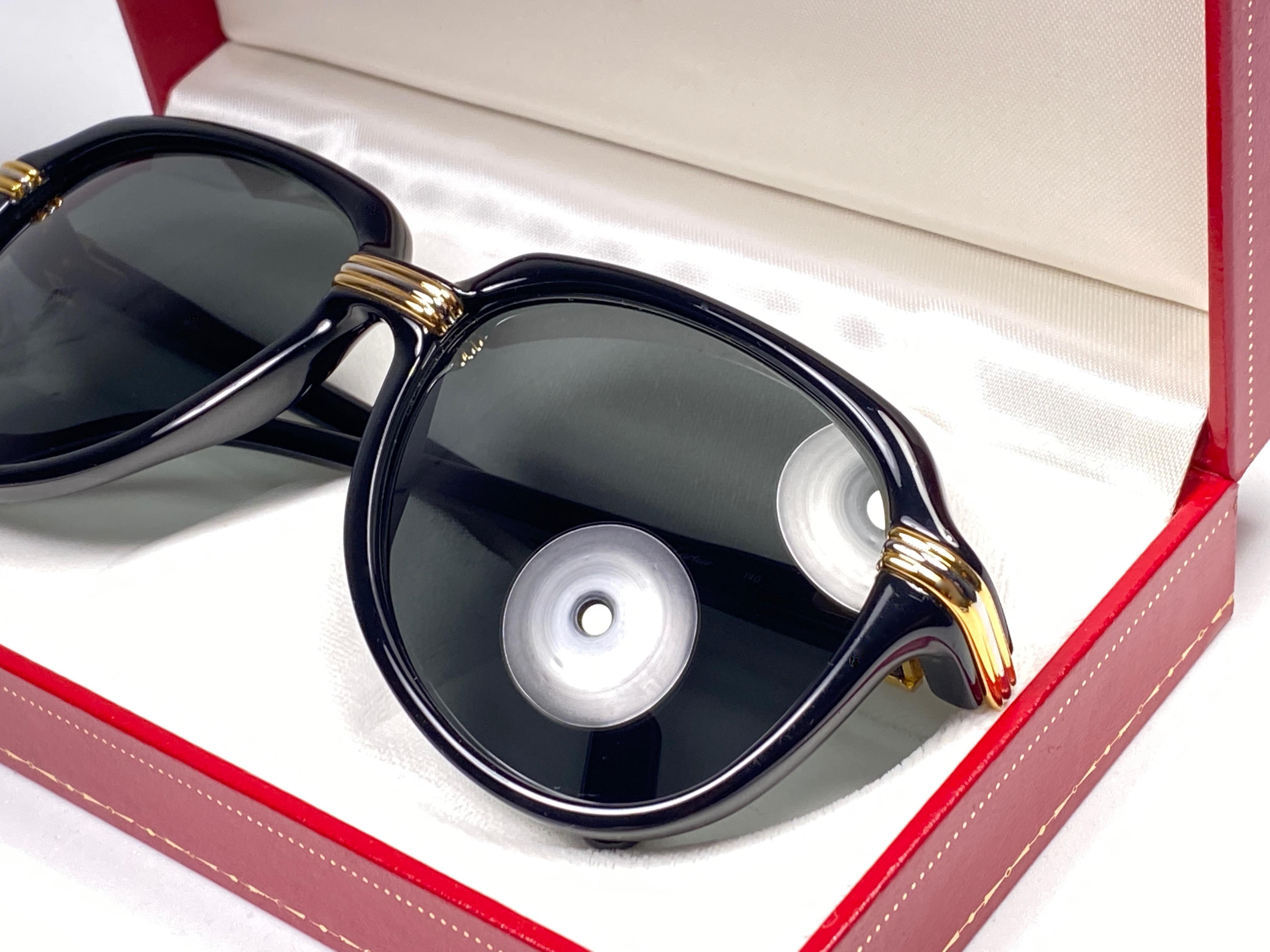 Vintage Cartier Vitesse Black Gold Oversized 58mm Gold Plated Sunglasses France  1