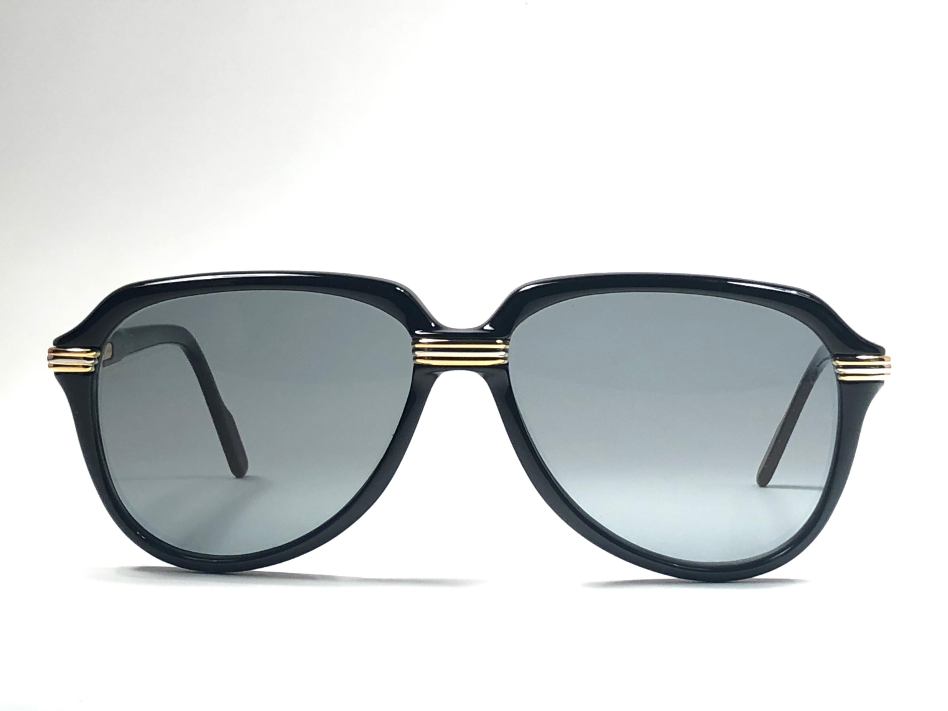 Vintage Cartier Vitesse Black Gold Oversized 60mm Gold Plated Sunglasses France  For Sale 7