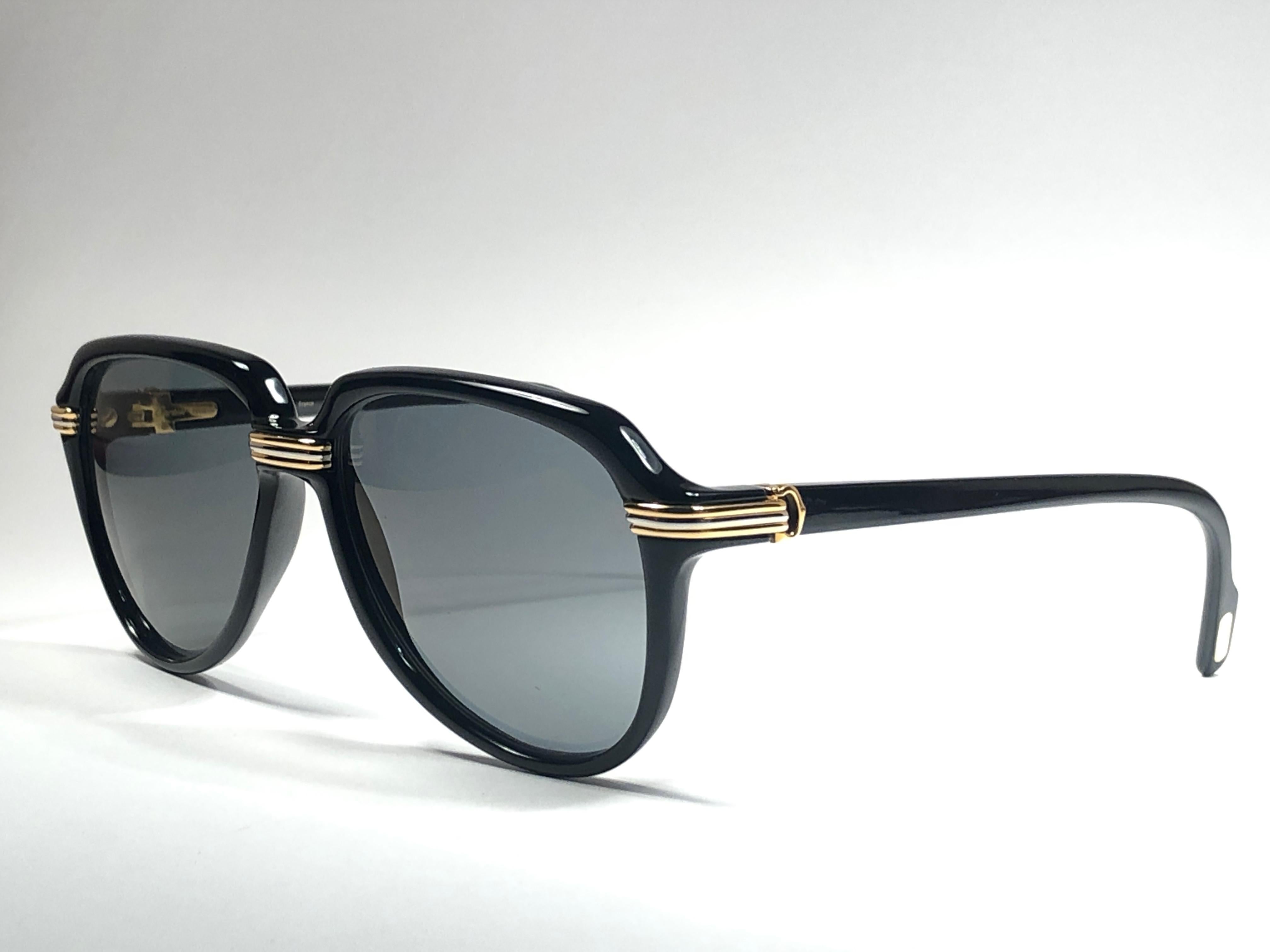 Vintage Cartier Vitesse Black Gold Oversized 60mm Gold Plated Sunglasses France  For Sale 8
