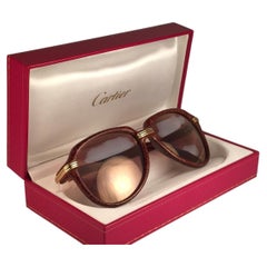 Vintage Cartier Vitesse Brown Jaspe 58MM 18K Gold Plated Sunglasses France