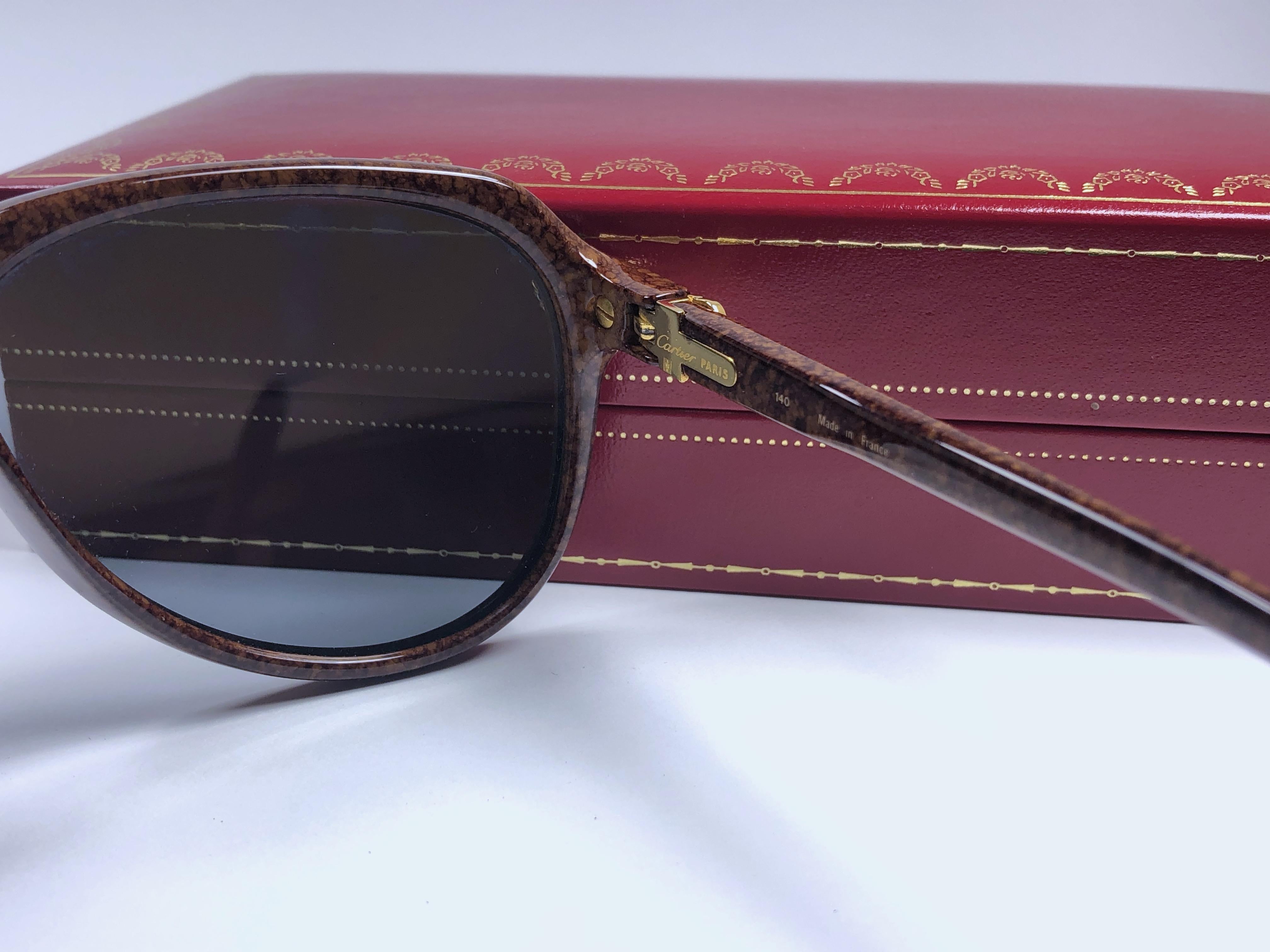 Vintage Cartier Vitesse Brown Jaspe 60MM 18K Gold Plated Sunglasses France  4