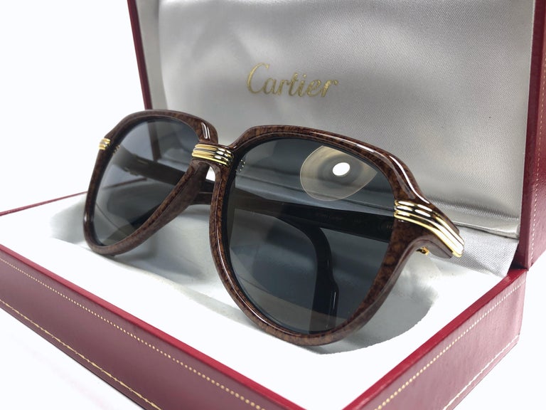 Vintage Cartier Vitesse Brown Jaspe 60MM 18K Gold Plated Sunglasses ...
