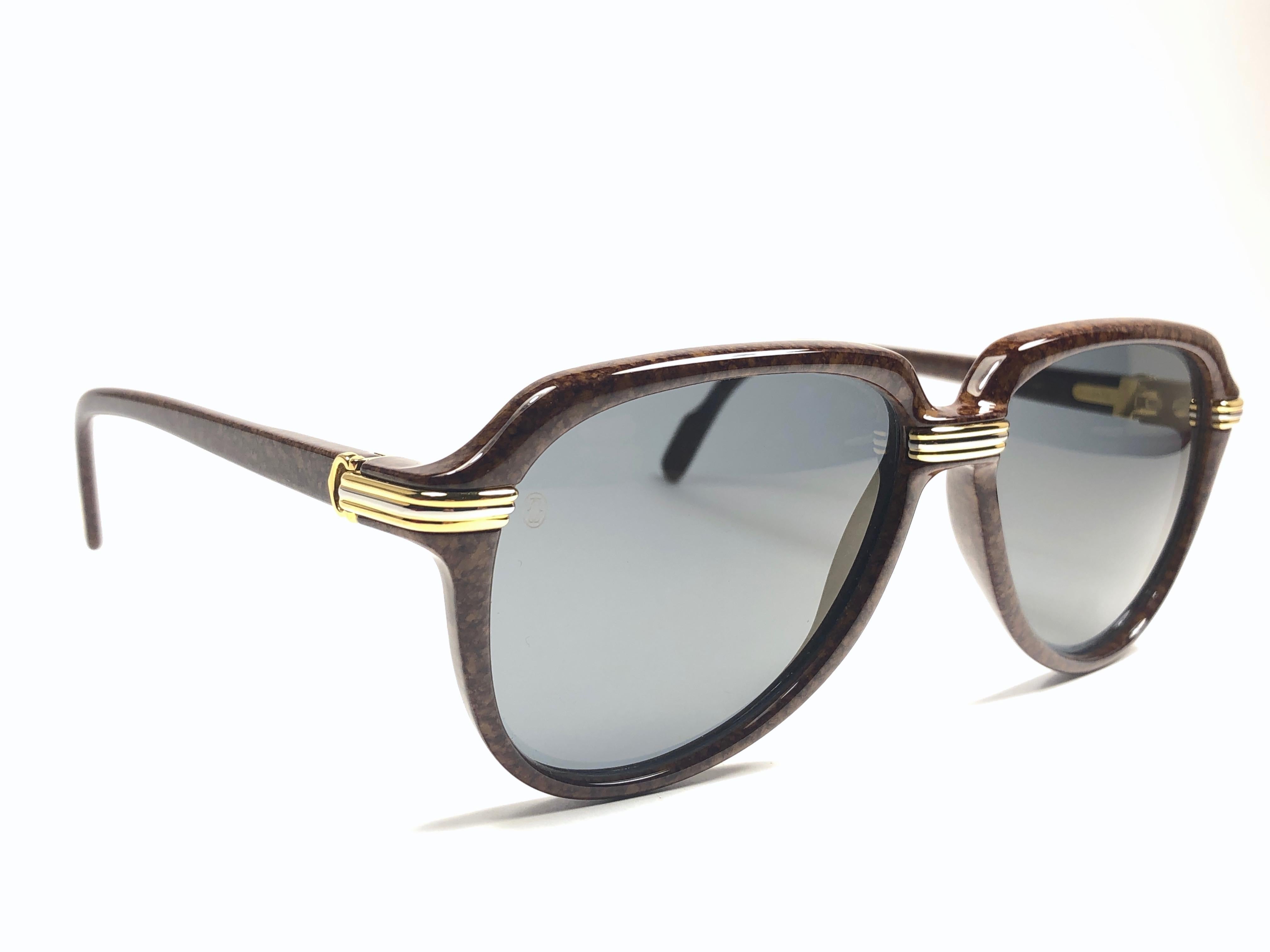 Vintage Cartier Vitesse Brown Jaspe 60MM 18K Gold Plated Sunglasses France  2