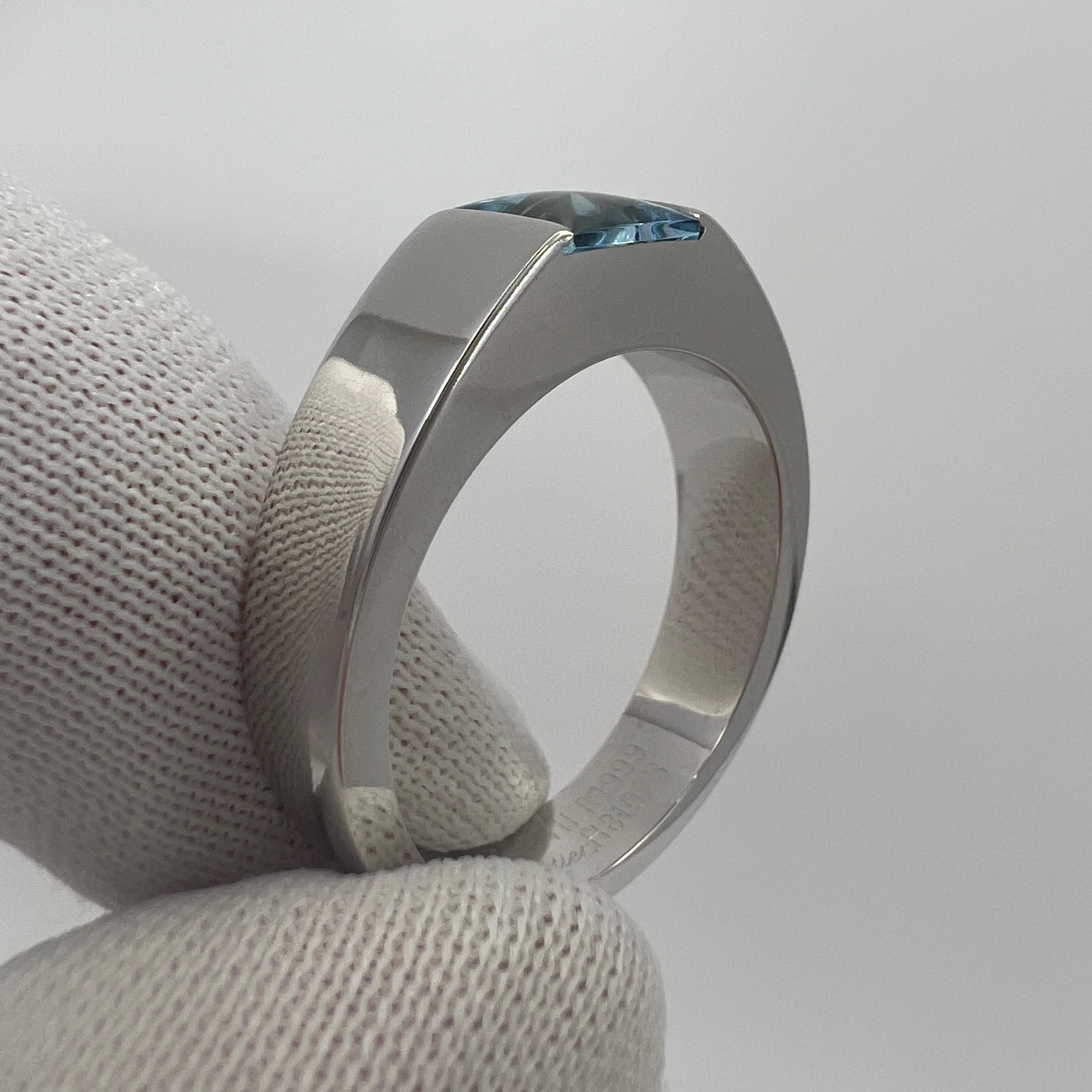 Vintage Cartier Vivid Blue Aquamarine Square Cushion 18k White Gold Tank Ring 49 1