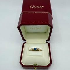 Vintage Cartier Vivid Blue Sapphire Oval Ellipse 18k Yellow Gold Solitaire Ring