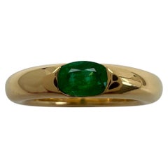 Vintage Cartier Vivid Green Emerald Ellipse 18k Yellow Gold Solitaire Ring