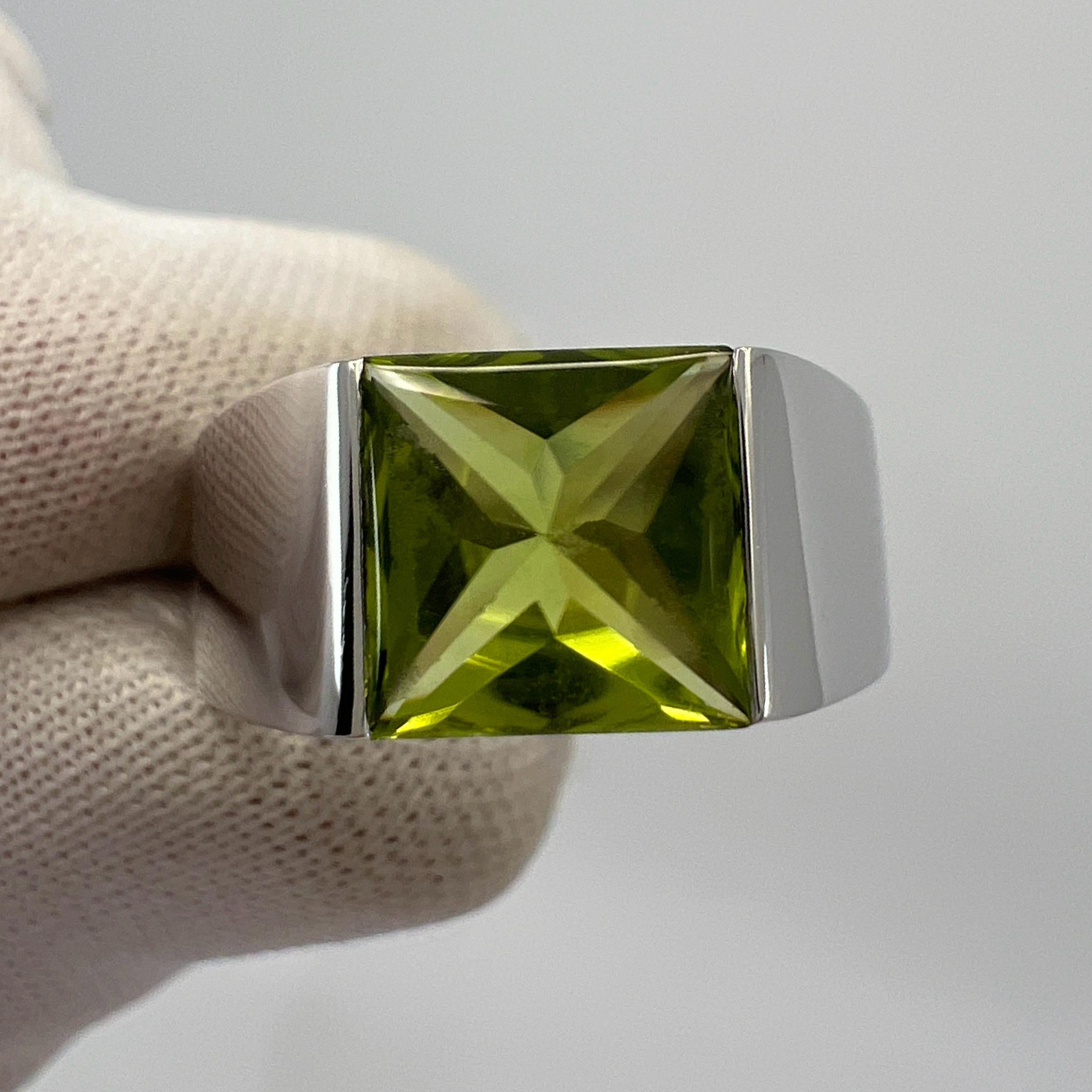 Vintage Cartier Vivid Green Peridot 18k White Gold Large Tank Band Solo Ring 50 For Sale 5