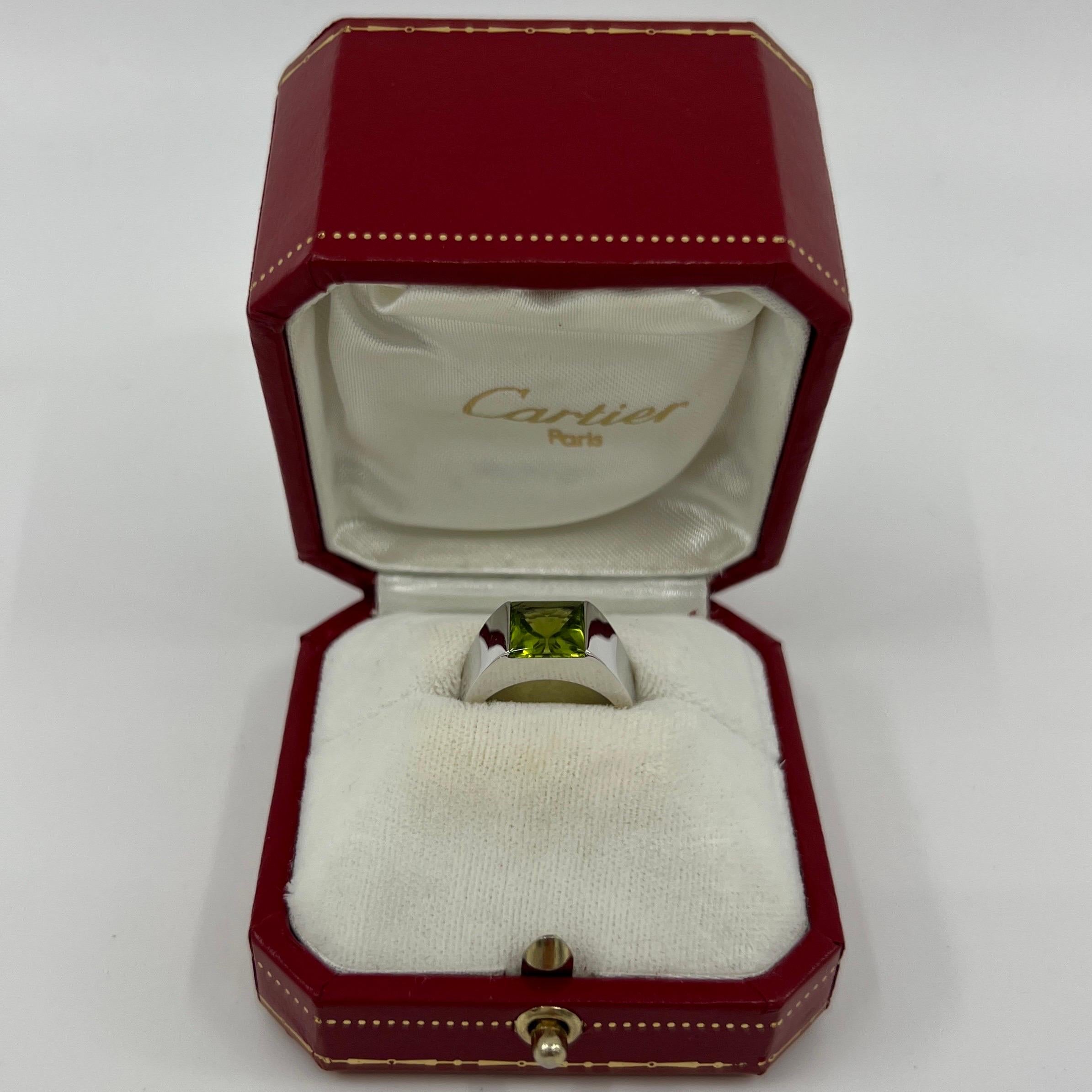 Vintage Cartier Vivid Green Peridot 18k White Gold Large Tank Band Solo Ring 50 For Sale 6