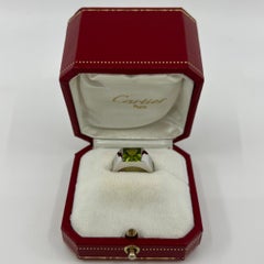 Vintage Cartier Vivid Green Peridot 18k White Gold Large Tank Band Solo Ring 50