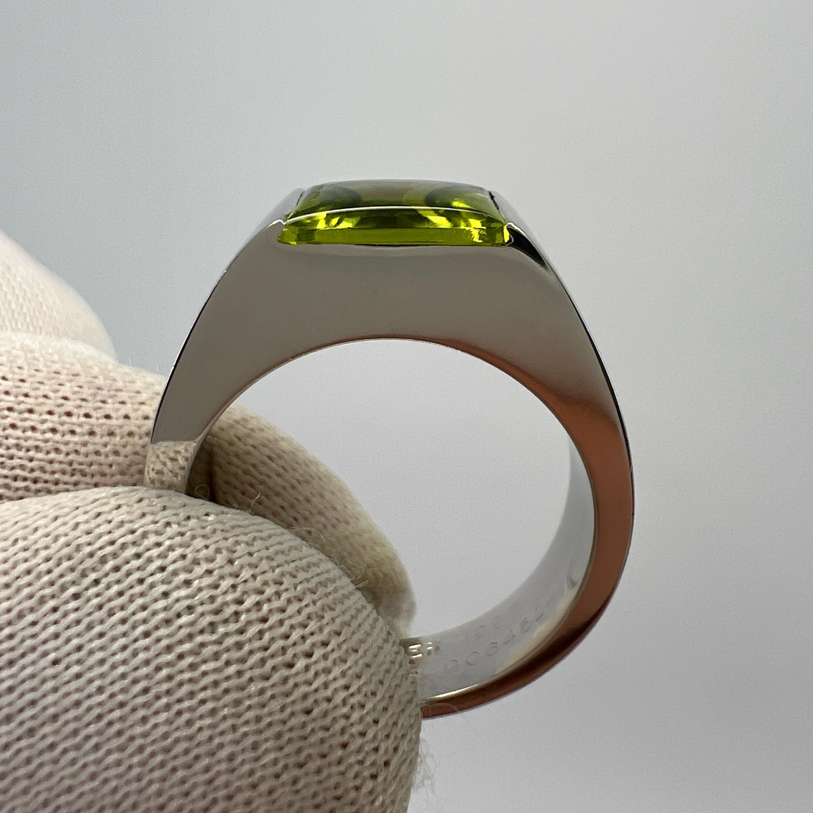 Vintage Cartier Vivid Green Peridot 18k White Gold Large Tank Band Solo Ring 50 In Excellent Condition For Sale In Birmingham, GB