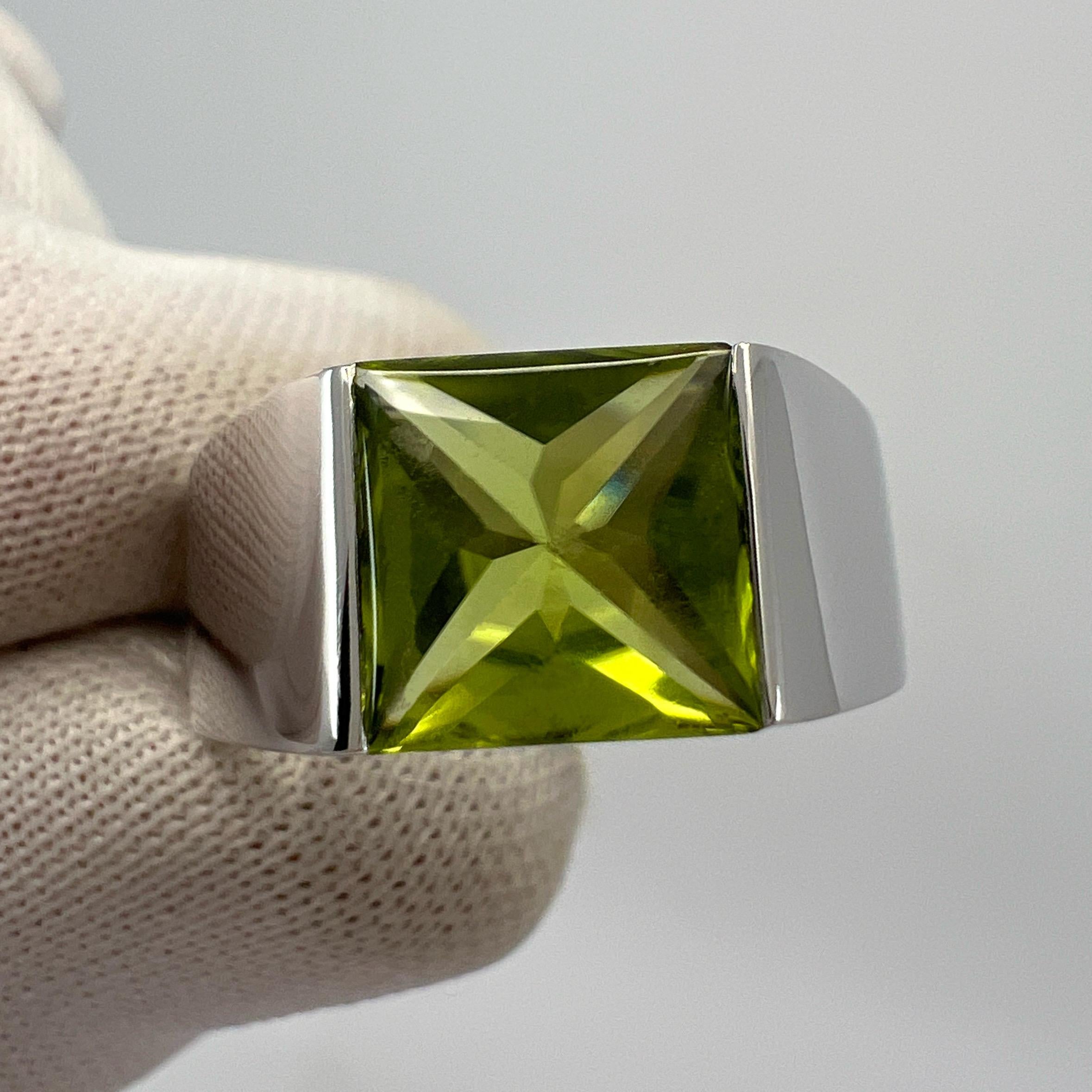 Vintage Cartier Vivid Green Peridot 18k White Gold Large Tank Band Solo Ring 50 For Sale 1