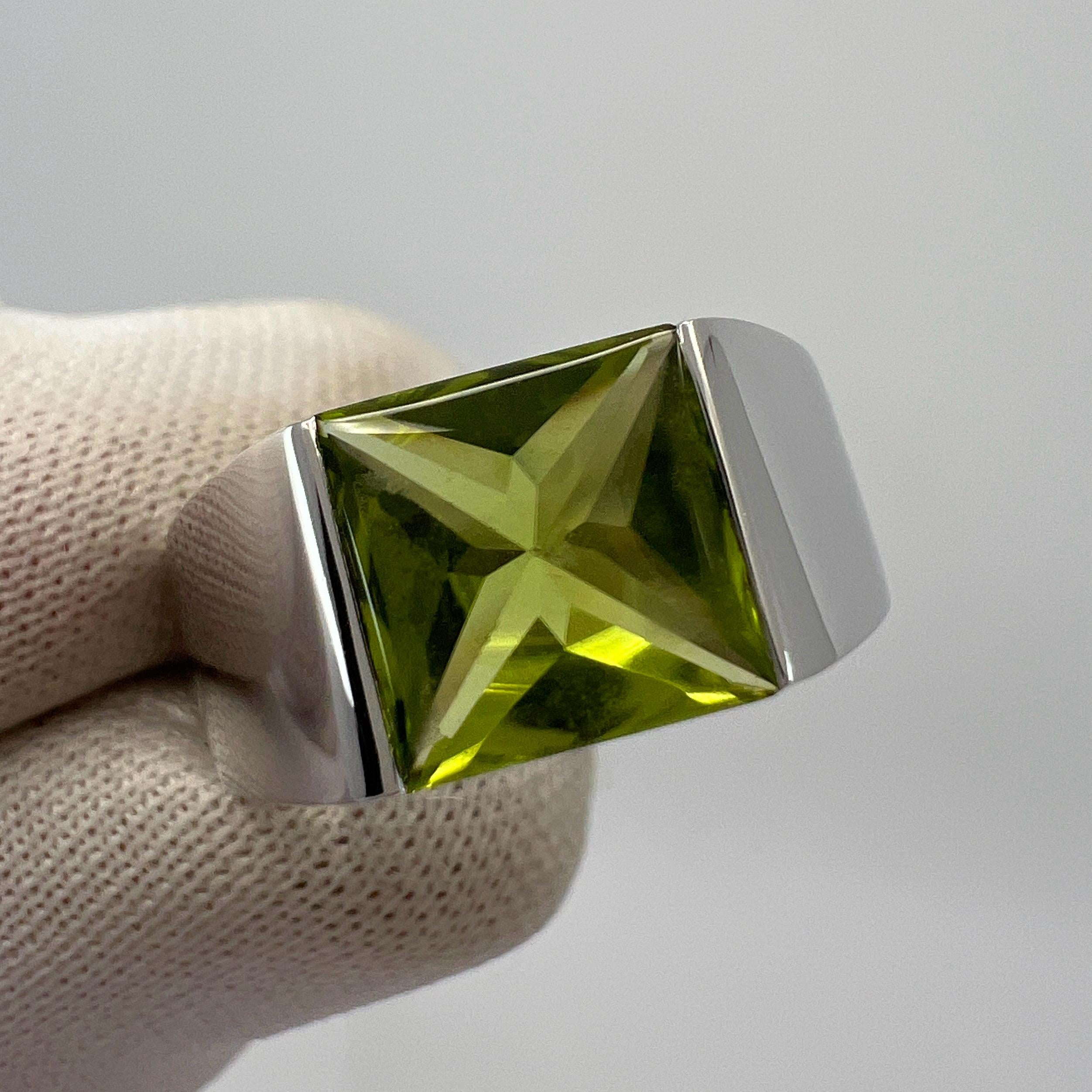 Vintage Cartier Vivid Green Peridot 18k White Gold Large Tank Band Solo Ring 50 For Sale 3