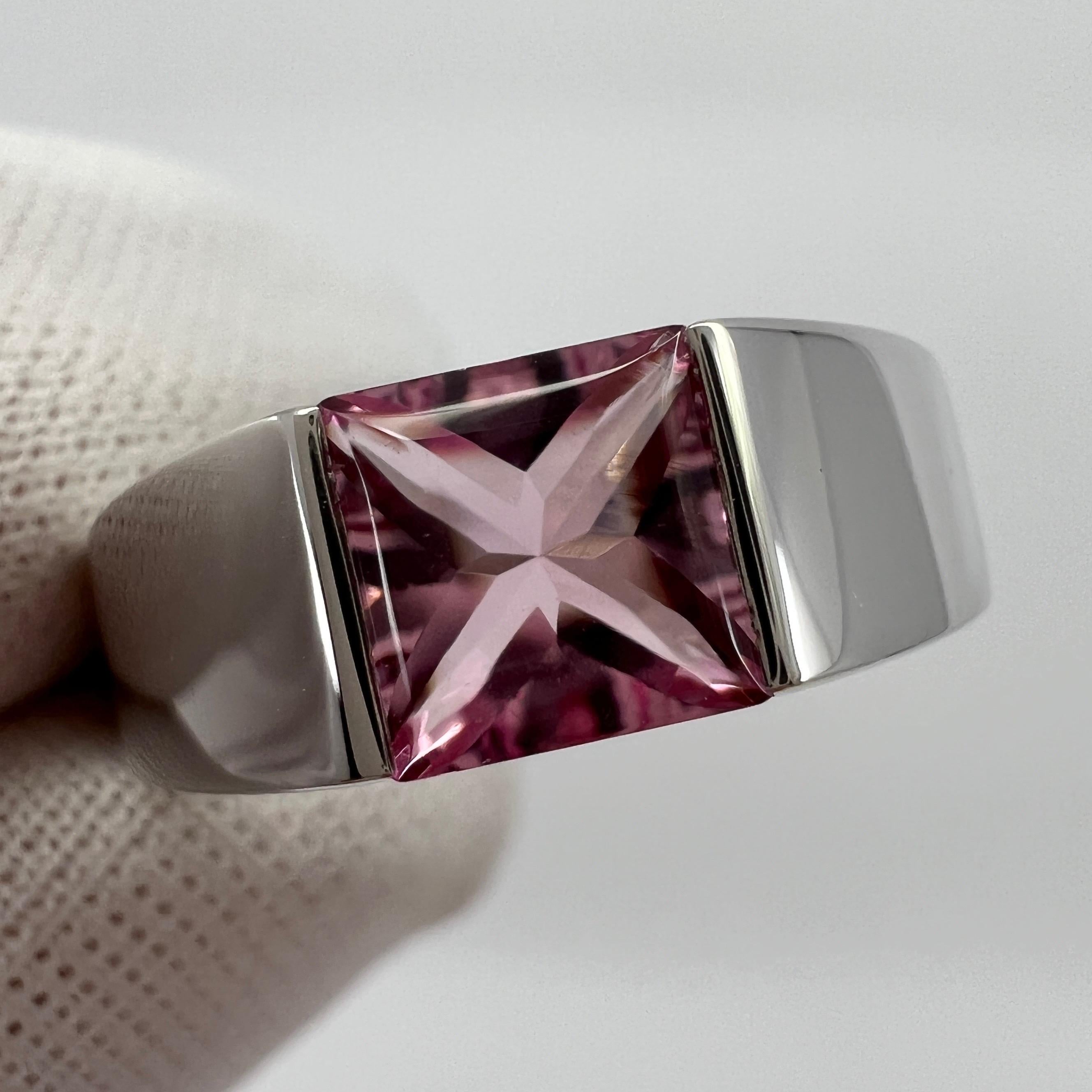 Vintage Cartier Vivid Pink Tourmaline 18 Karat White Gold Tank Band Ring 50 For Sale 6