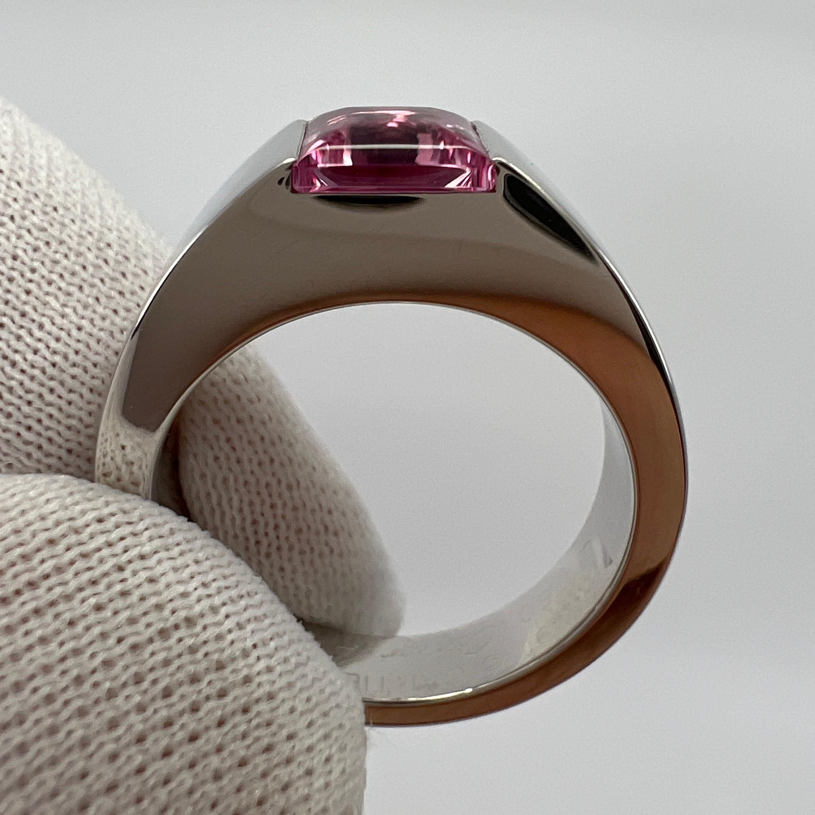 Vintage Cartier Vivid Pink Tourmaline 18 Karat White Gold Tank Band Ring 50 For Sale 2