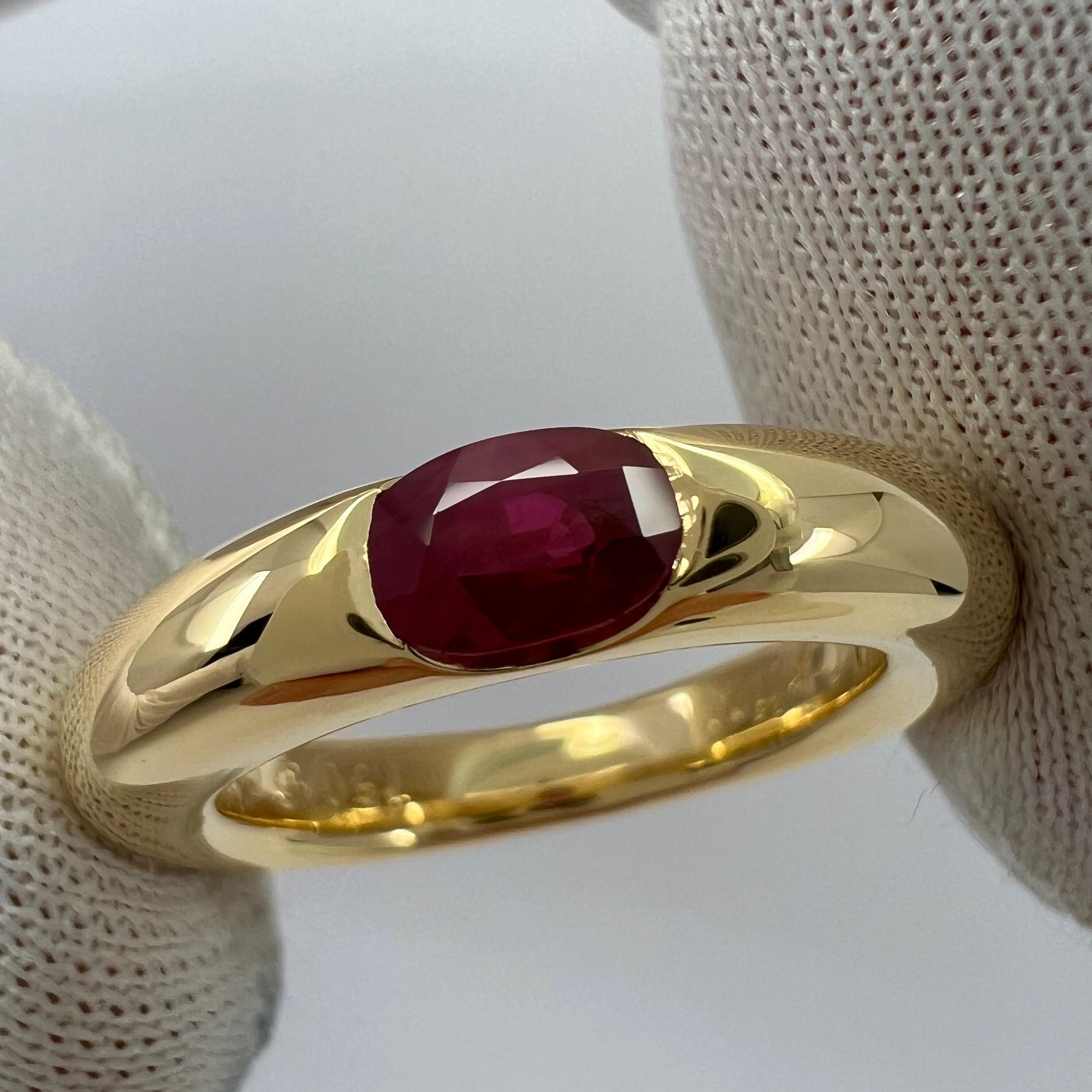 Vintage Cartier Vivid Red Ruby Ellipse 18k Yellow Gold Oval Cut Solitaire Ring 7 Unisexe en vente