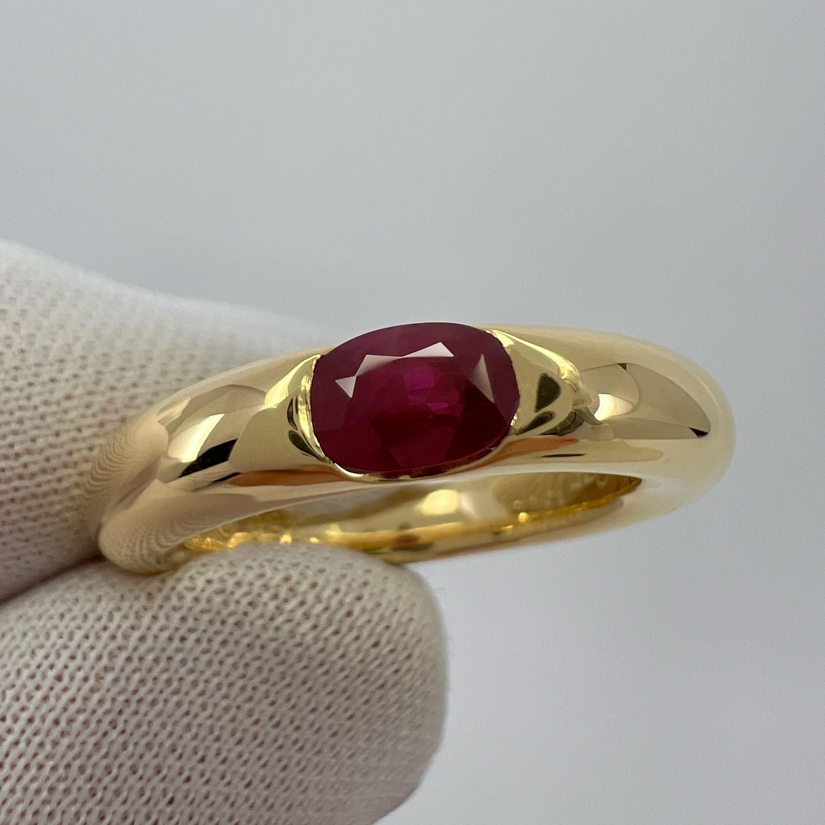 Vintage Cartier Vivid Red Ruby Ellipse 18k Yellow Gold Oval Cut Solitaire Ring 7 en vente 4
