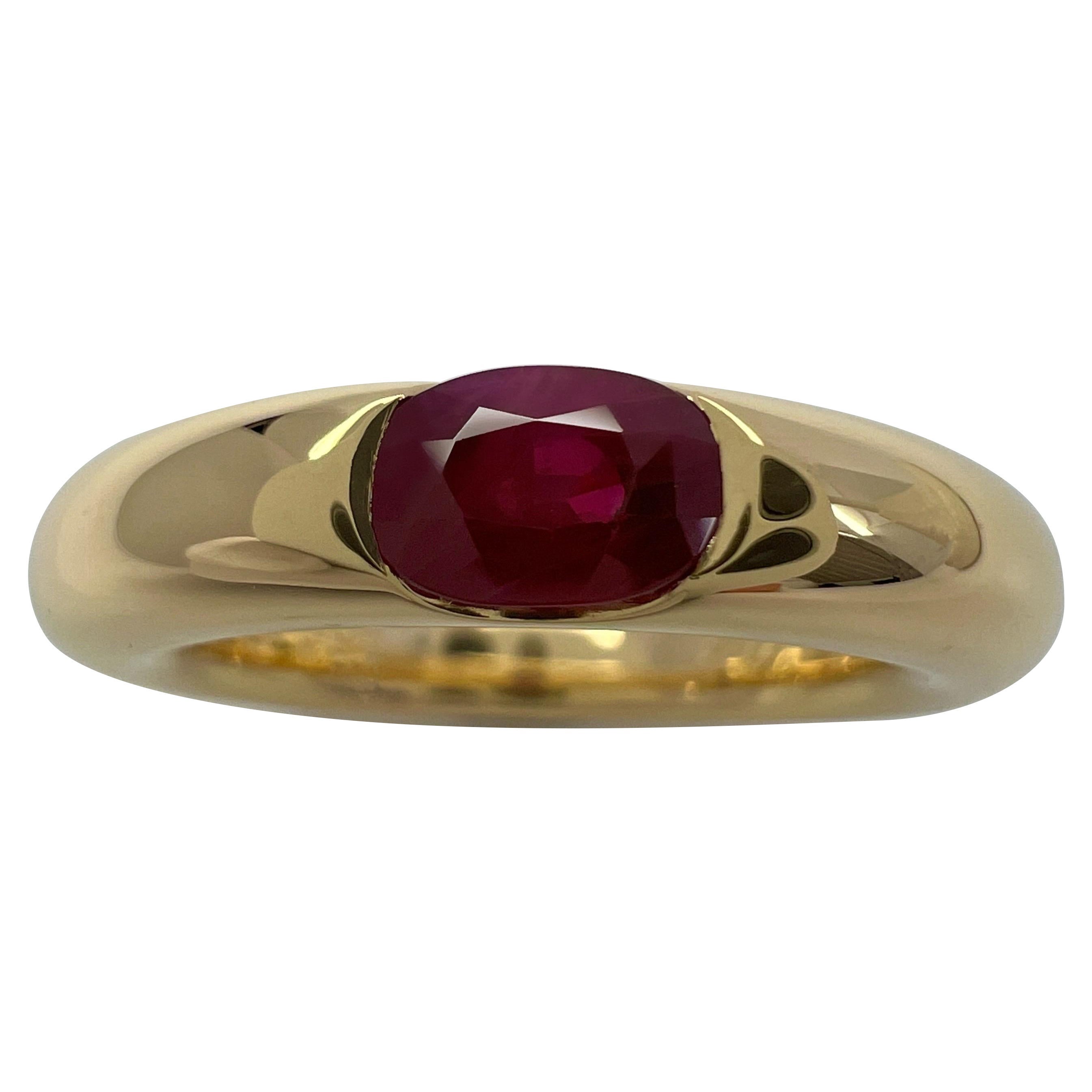 Vintage Cartier Vivid Red Ruby Ellipse 18k Yellow Gold Oval Cut Solitaire Ring 7