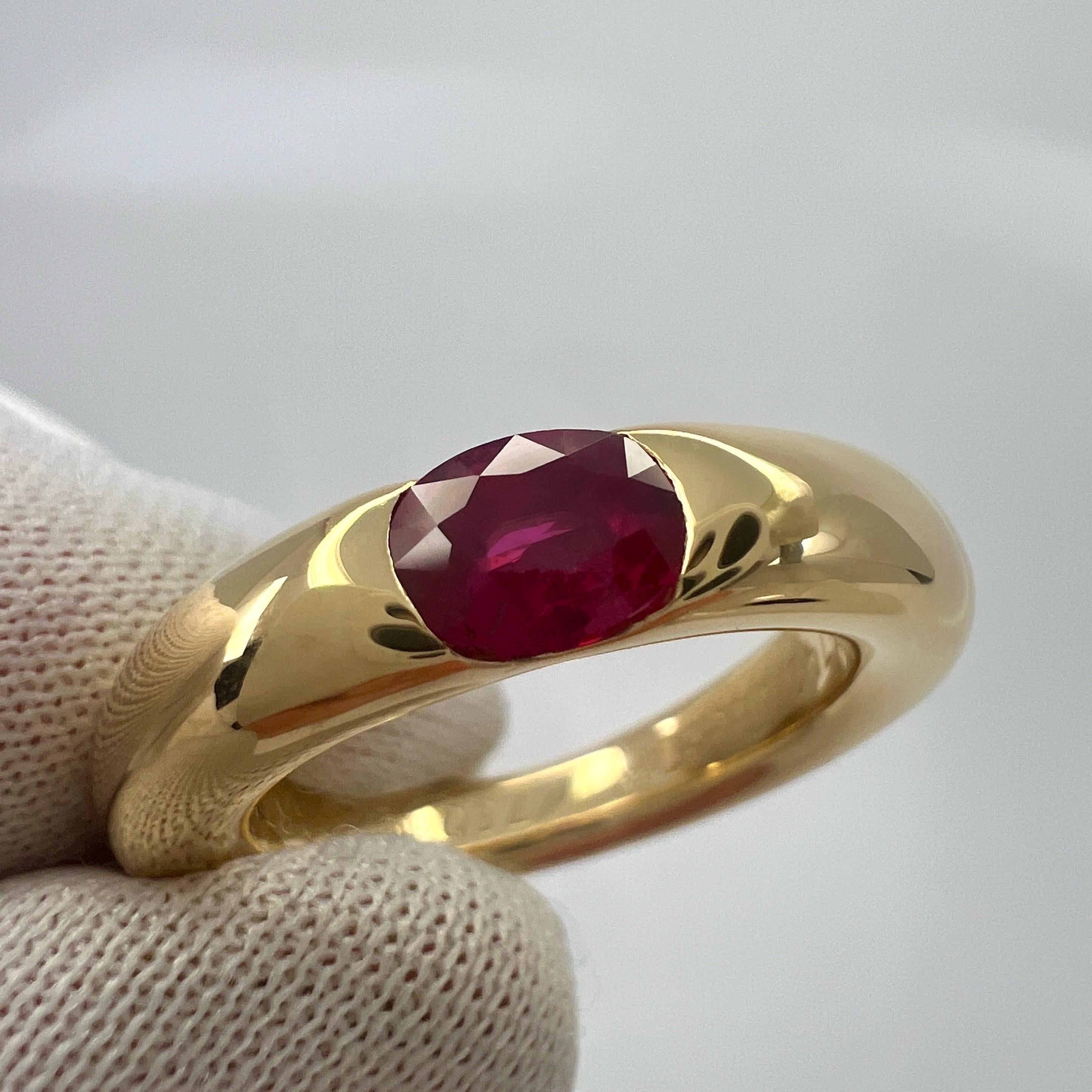 Vintage Cartier Vivid Red Ruby Ellipse 18k Yellow Gold Oval Cut Solitaire Ring 6