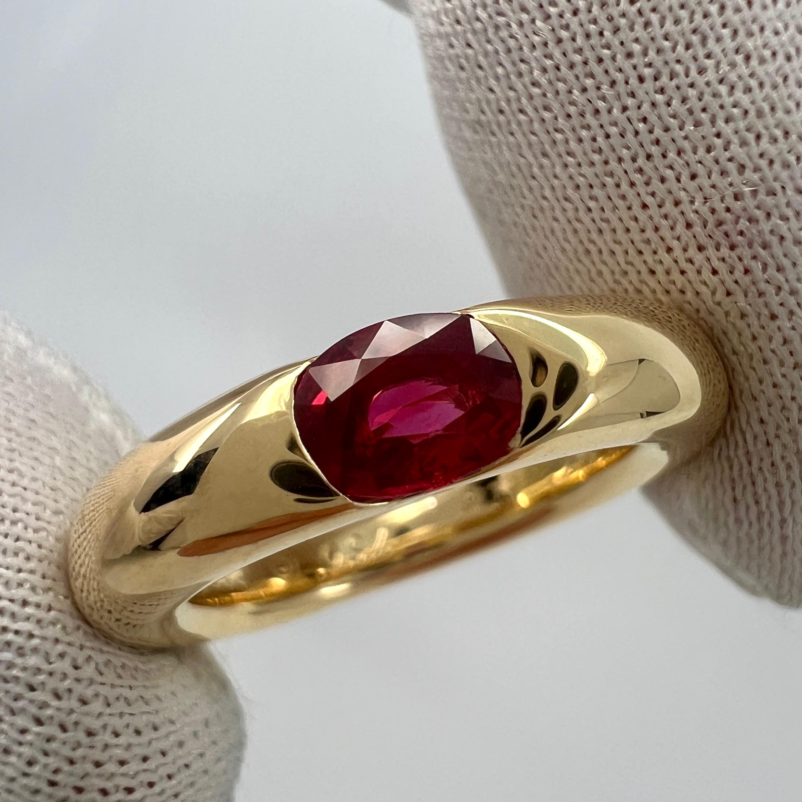 Vintage Cartier Vivid Red Ruby Ellipse 18k Gelbgold Oval Cut Solitaire Ring 1