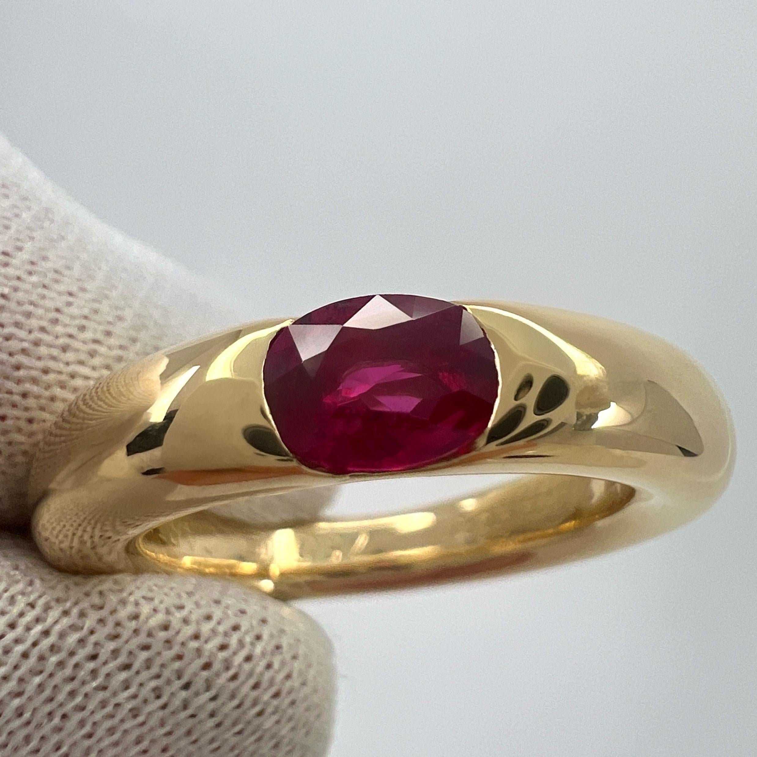 Vintage Cartier Vivid Red Ruby Ellipse 18k Yellow Gold Oval Cut Solitaire Ring 5