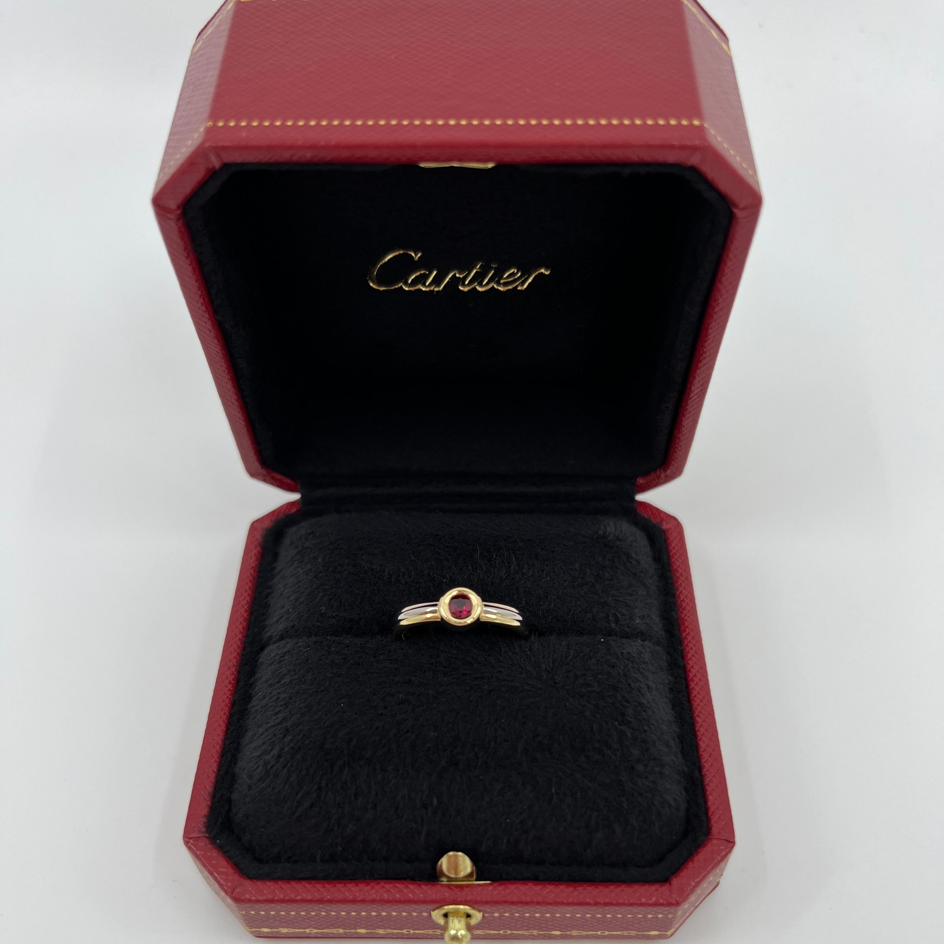 Vintage Cartier Vivid Ruby Round 18k Tricolour Multi Tone Gold Solitaire Ring 48 4