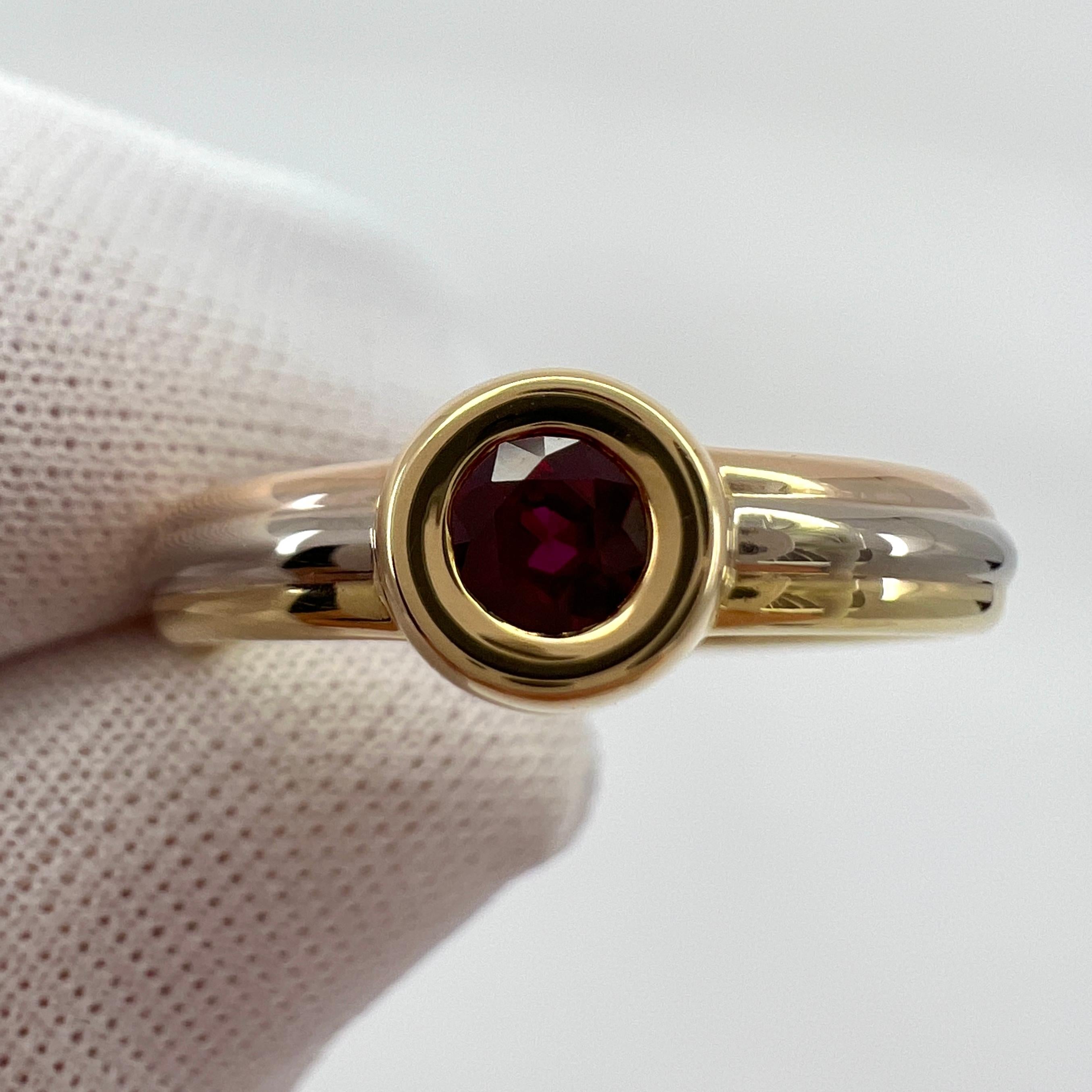 Vintage Cartier Vivid Ruby Round 18k Tricolour Multi Tone Gold Solitaire Ring 48 6