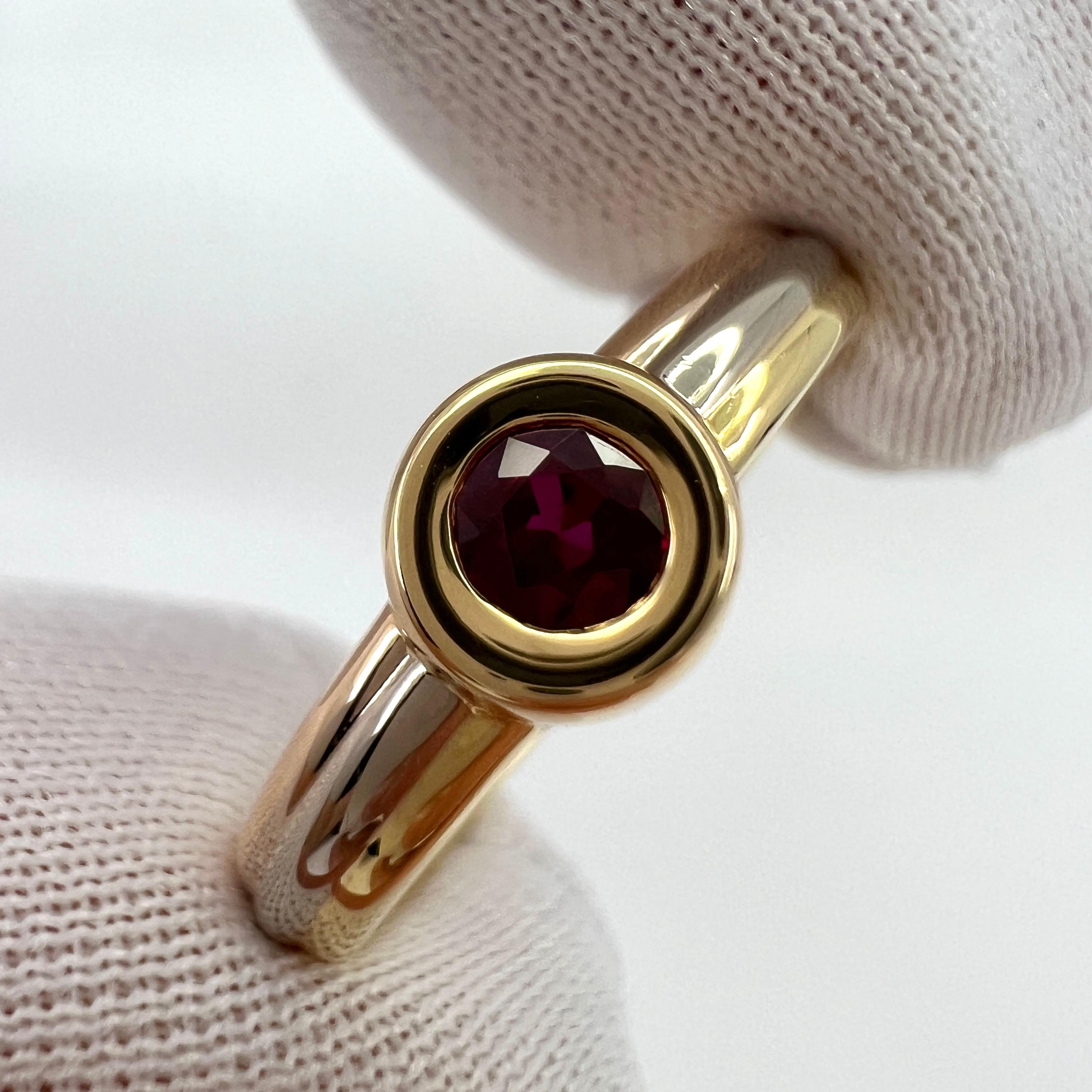 Women's or Men's Vintage Cartier Vivid Ruby Round 18k Tricolour Multi Tone Gold Solitaire Ring 48