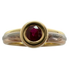 Vintage Cartier Vivid Ruby Round 18k Tricolour Multi Tone Gold Solitaire Ring 49