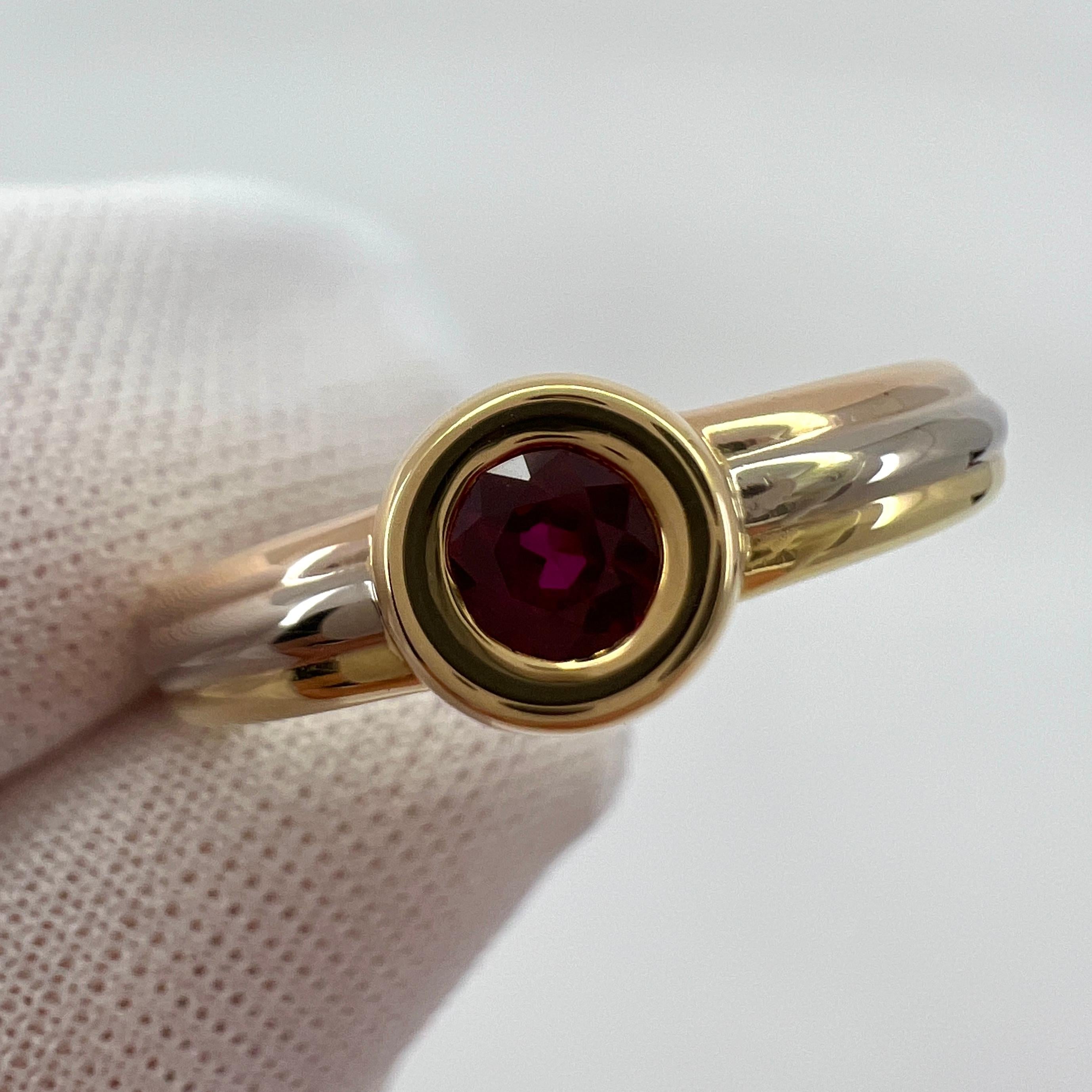 Vintage Cartier Vivid Ruby Round 18k Tricolour Multi Tone Gold Solitaire Ring 4