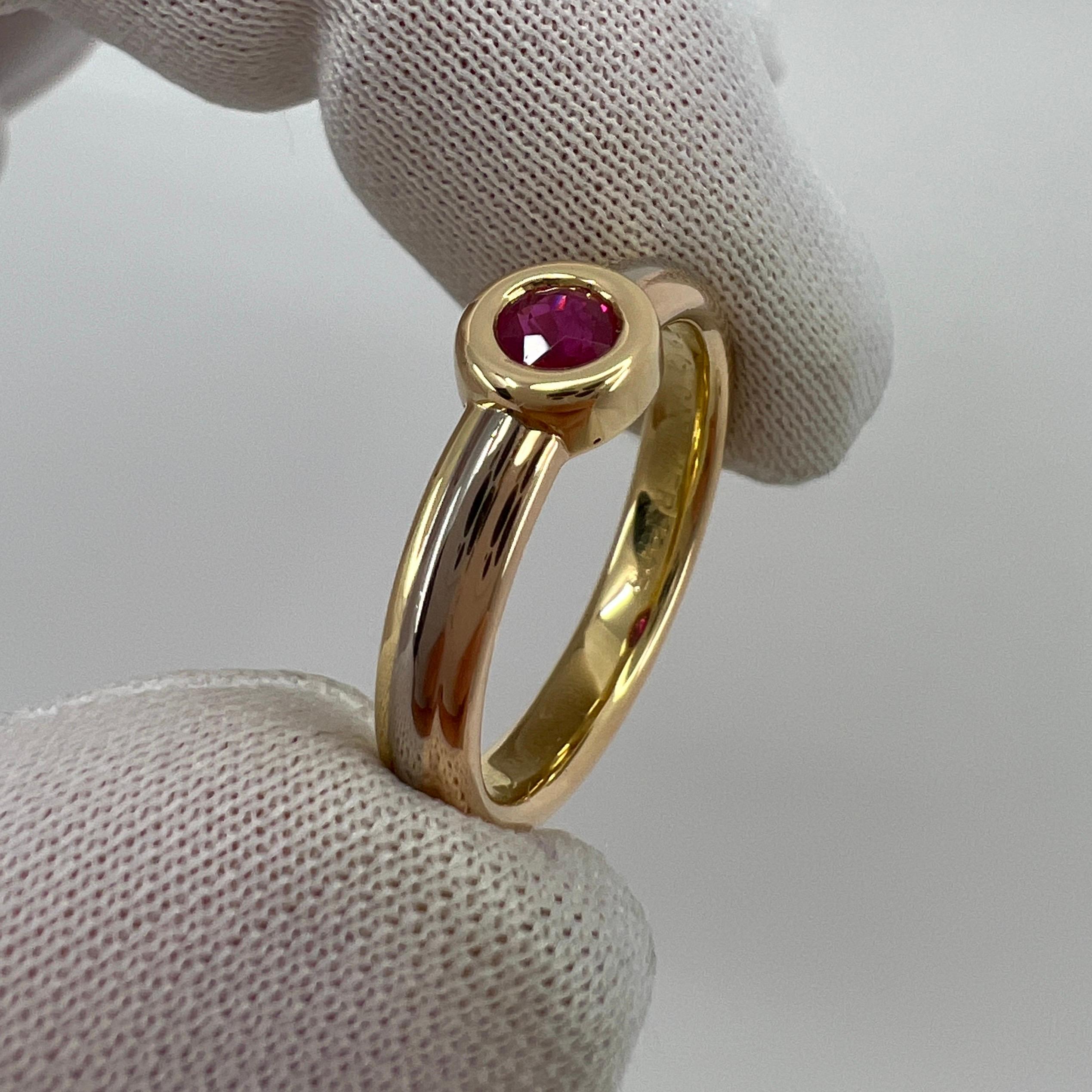 Vintage Cartier Vivid Ruby Round 18k Tricolour Multi Tone Gold Solitaire Ring 4
