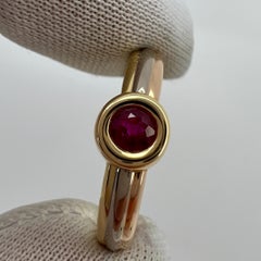 Vintage Cartier Vivid Ruby Round 18k Tricolour Multi Tone Gold Solitaire Ring