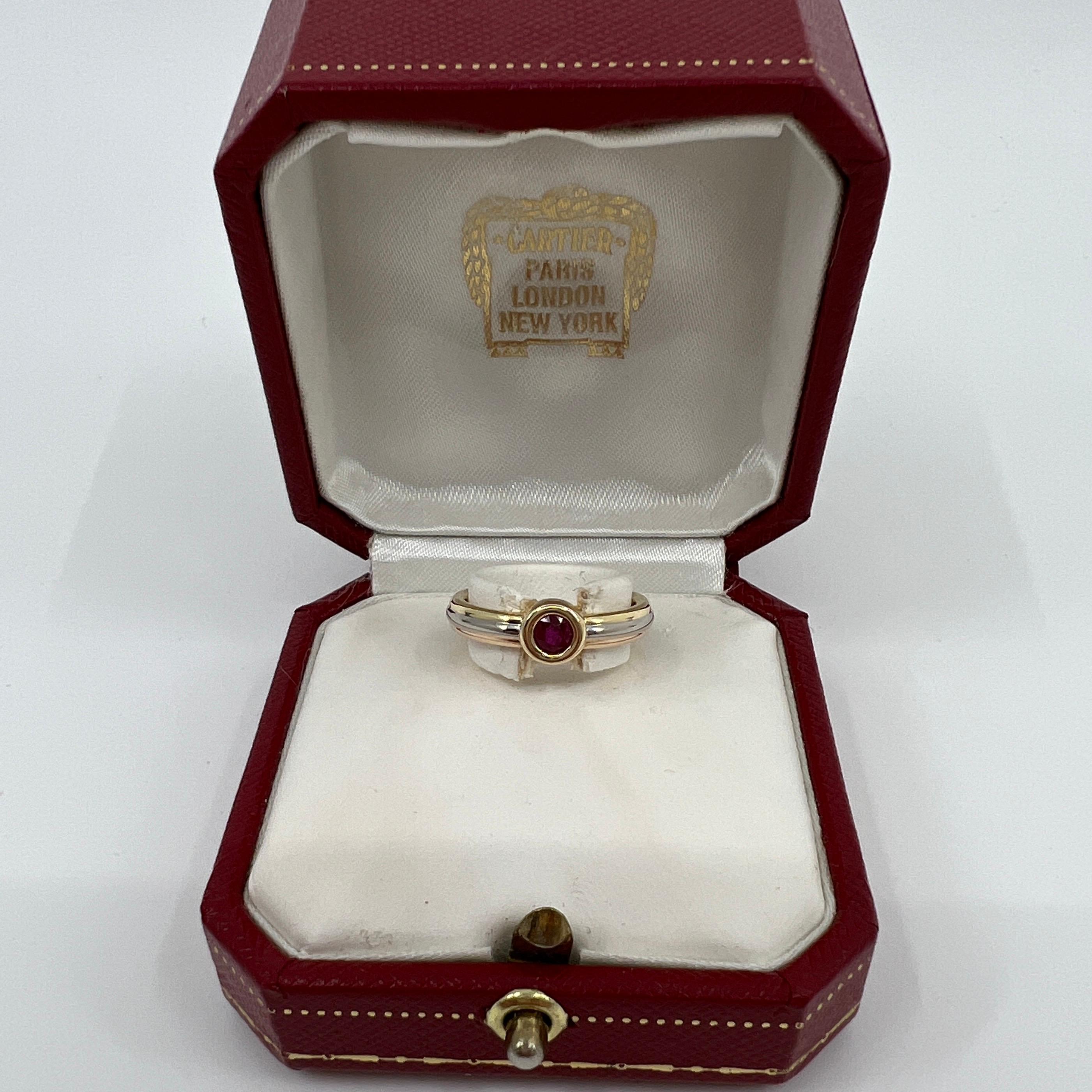 Vintage Cartier Vivid Ruby Round 18k Tricolour Multi Tone Gold Solitaire Ring 1