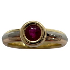 Vintage Cartier Vivid Ruby Round 18k Tricolour Multi Tone Gold Solitaire Ring