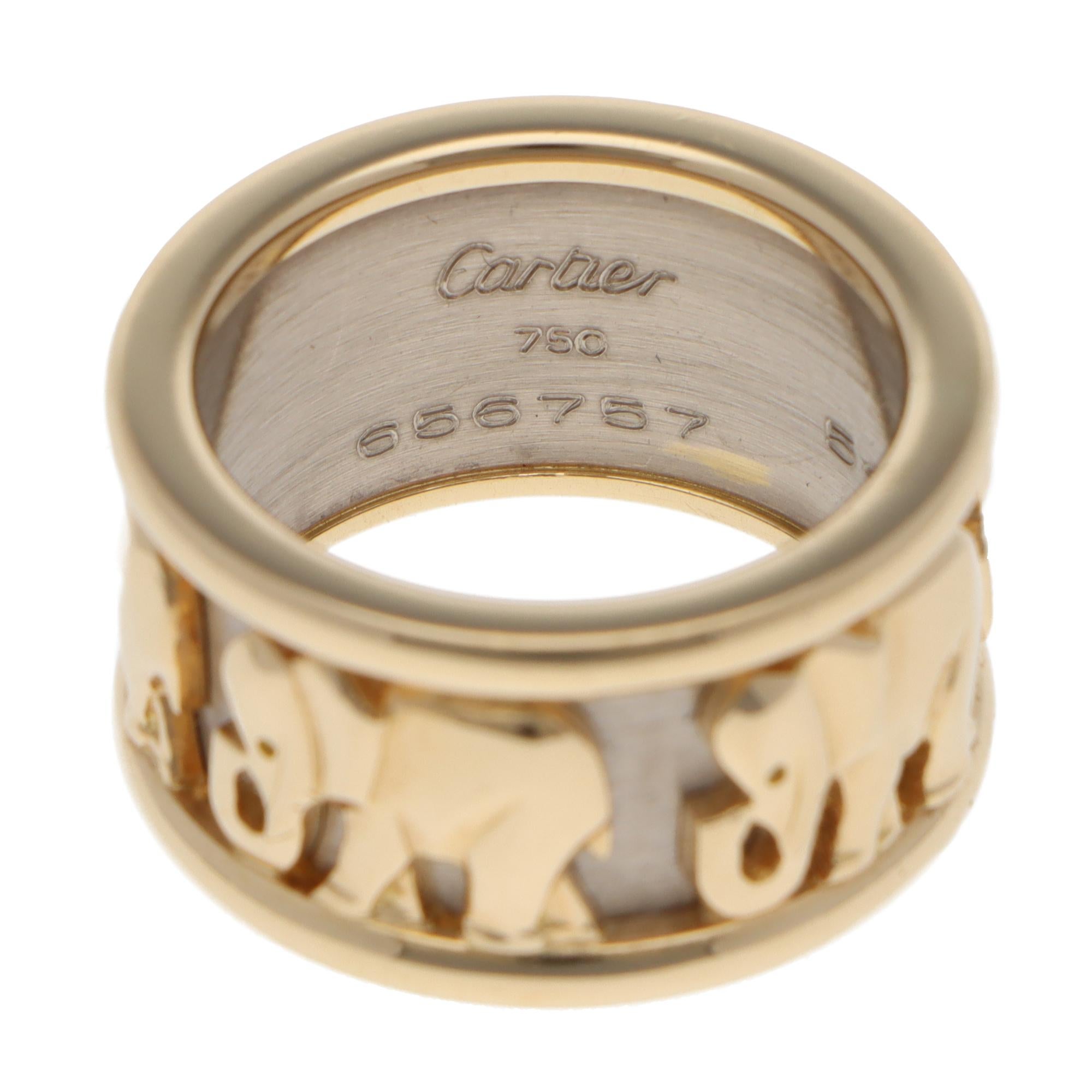 Women's or Men's Vintage Cartier Walking Elephant Ring in Yellow and White Gold