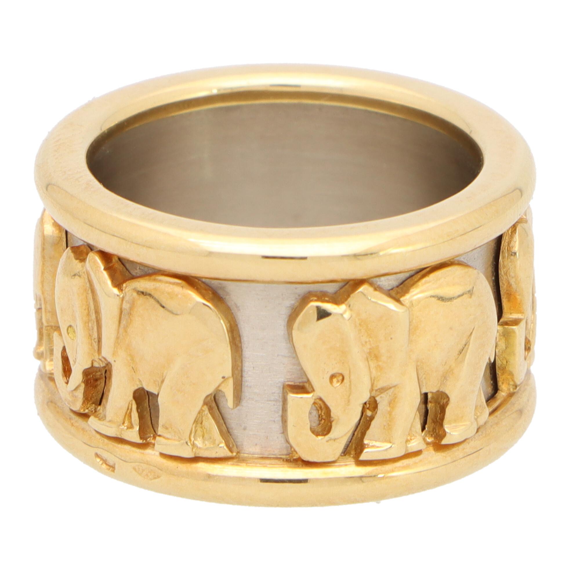 Retro Vintage Cartier Walking Elephant Ring Set in 18k Yellow and White Gold