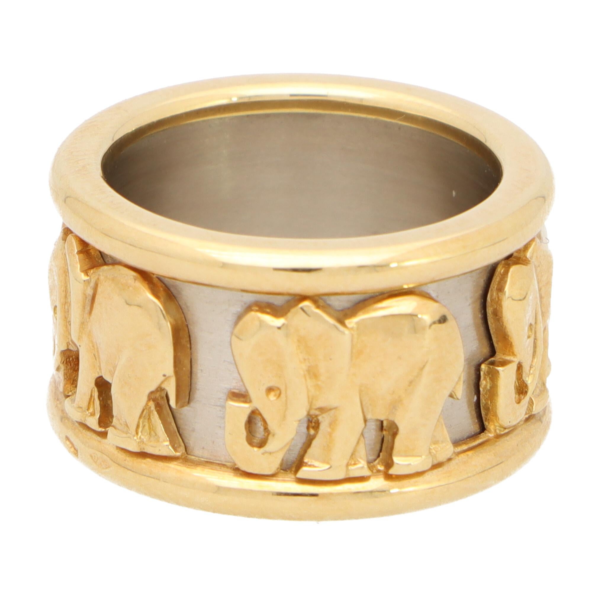 Vintage Cartier Walking Elephant Ring Set in 18k Yellow and White Gold In Good Condition In London, GB