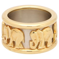 Vintage Cartier Walking Elephant Ring Set in 18k Yellow and White Gold