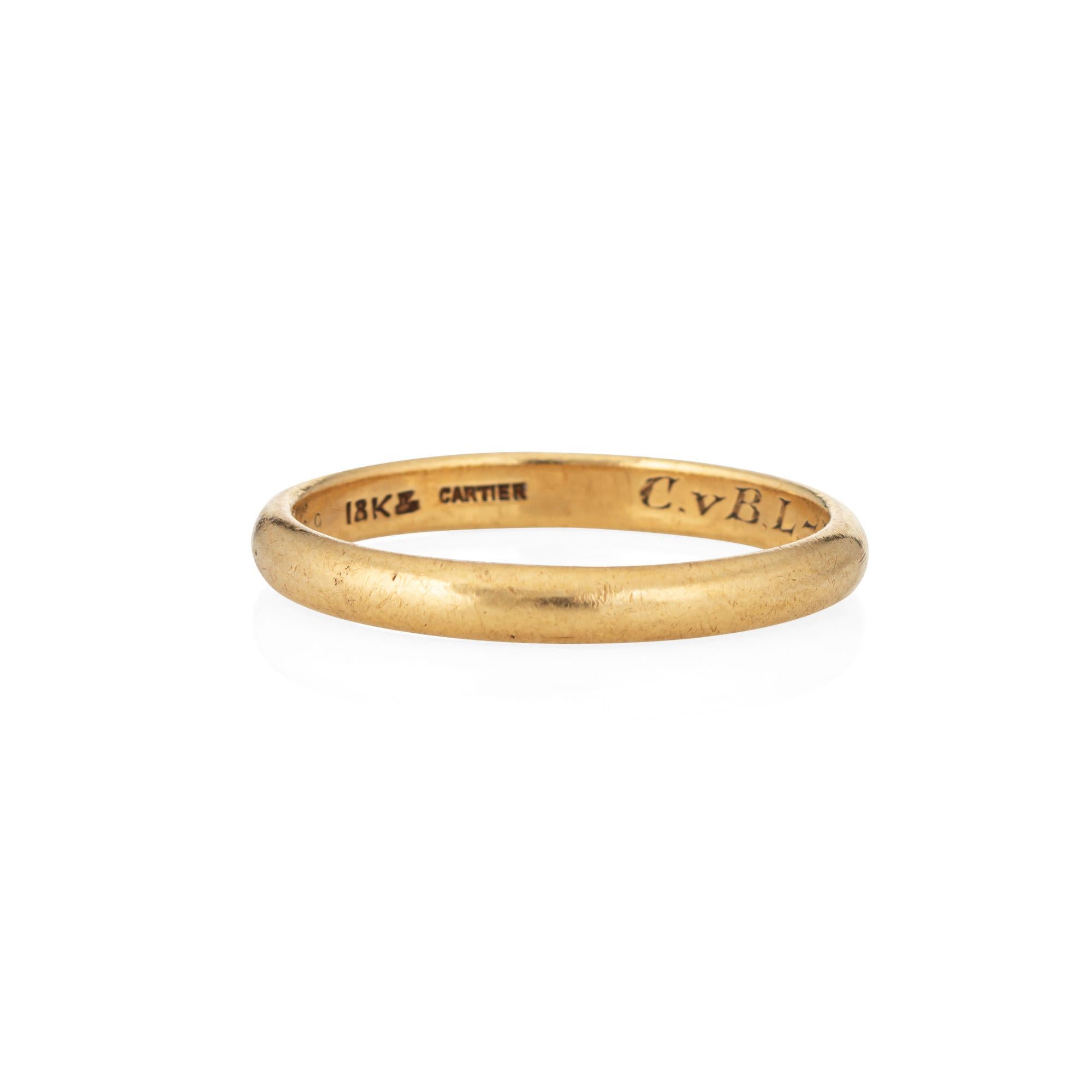 Vintage Cartier wedding band crafted in 18k yellow gold.  

The classic Cartier band is 3mm wide and ideal worn as a wedding band or ring for everyday wear. 

The ring is in good condition with light wear evident (light surface abrasions visible
