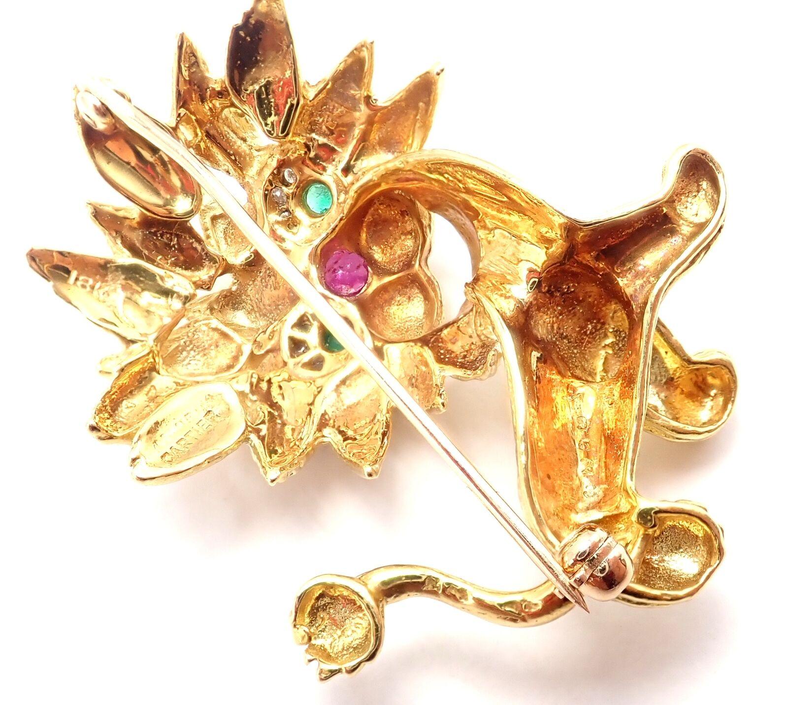 Vintage Cartier Whimsical Dragon Lion Diamond Ruby Emerald Pin Brooch For Sale 6
