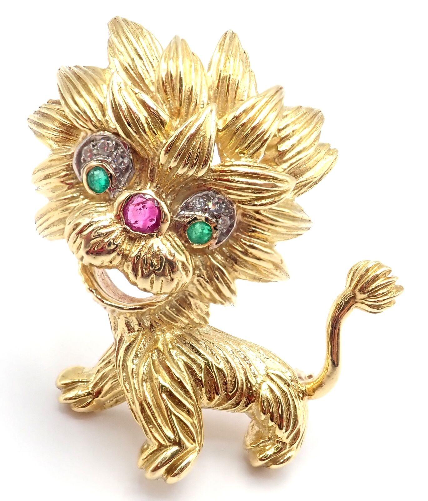 Vintage Cartier Whimsical Dragon Lion Diamond Ruby Emerald Pin Brooch For Sale 7