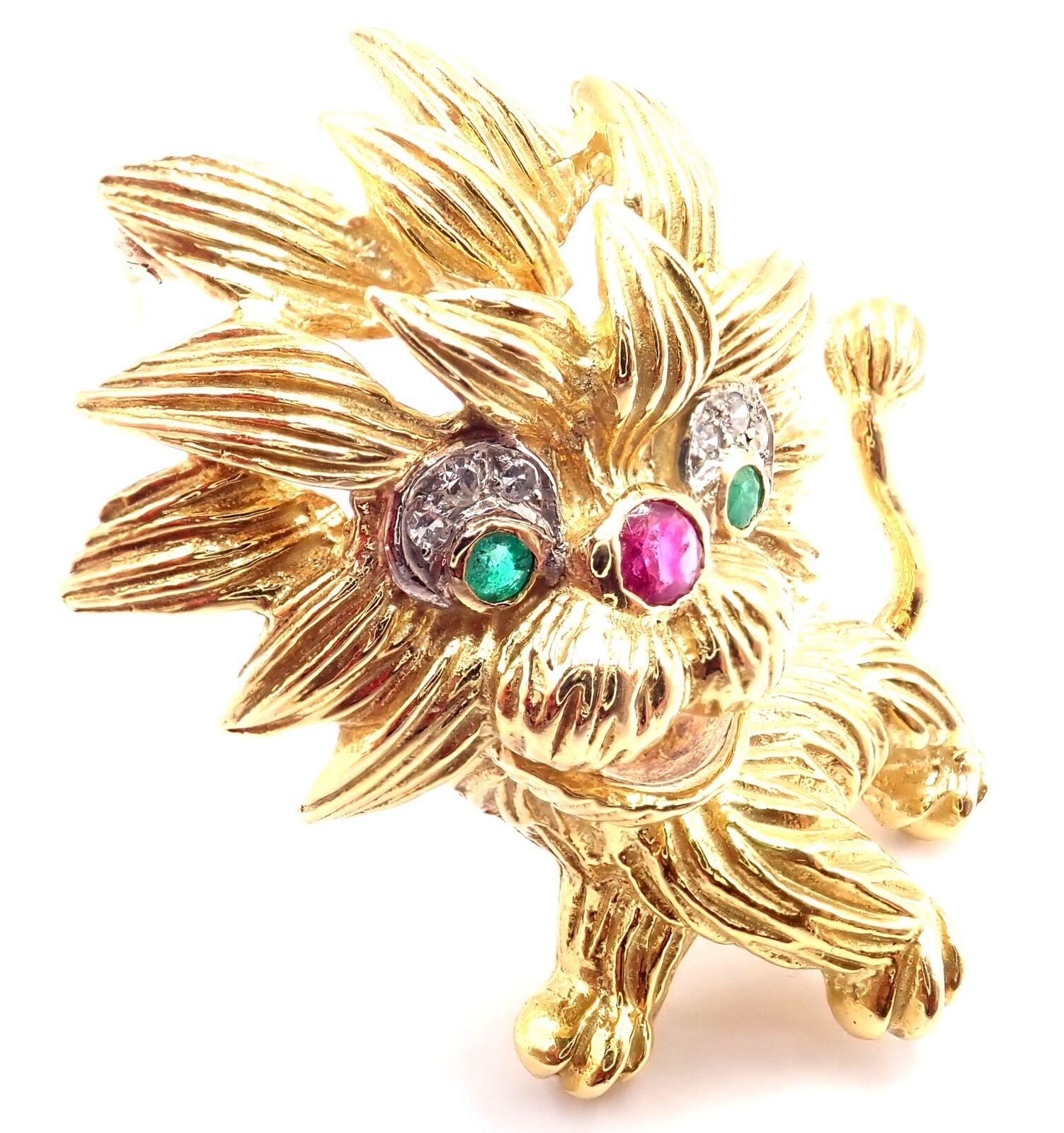 Vintage Cartier Whimsical Dragon Lion Diamond Ruby Emerald Pin Brooch For Sale 8