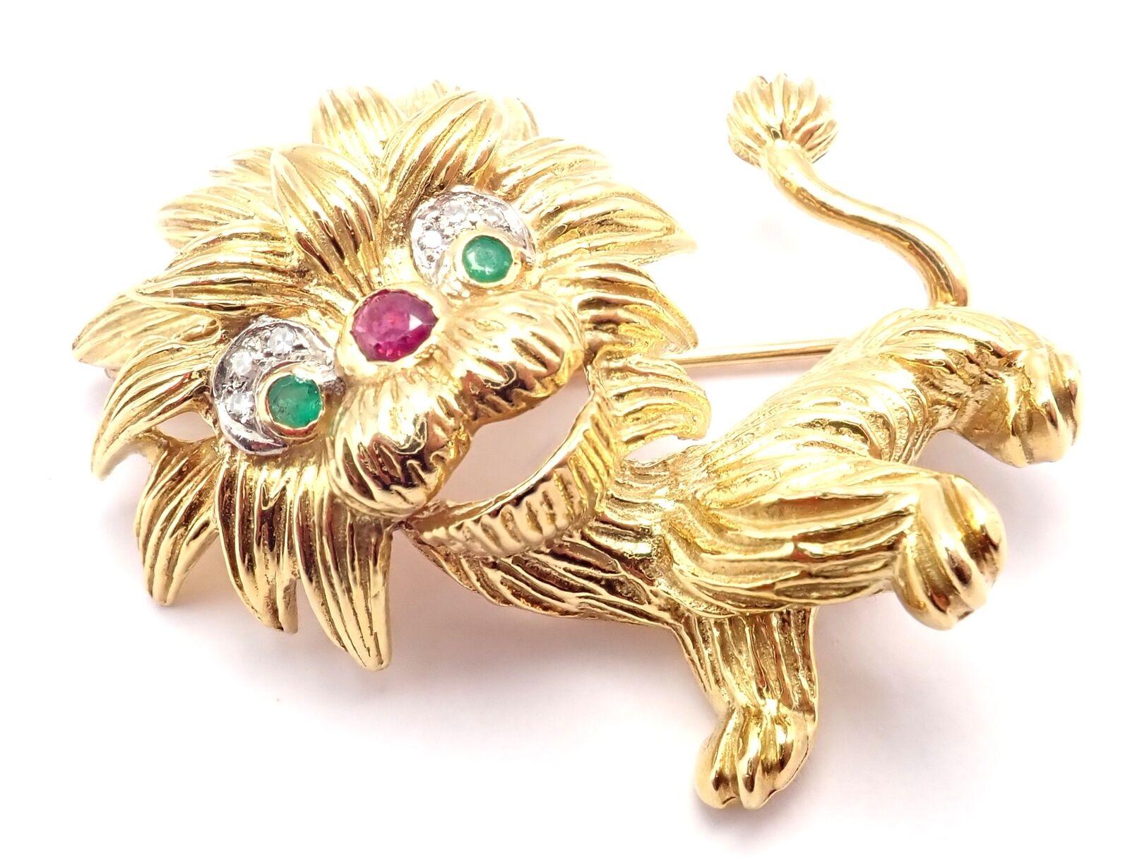 Vintage Cartier Whimsical Dragon Lion Diamond Ruby Emerald Pin Brooch For Sale 9