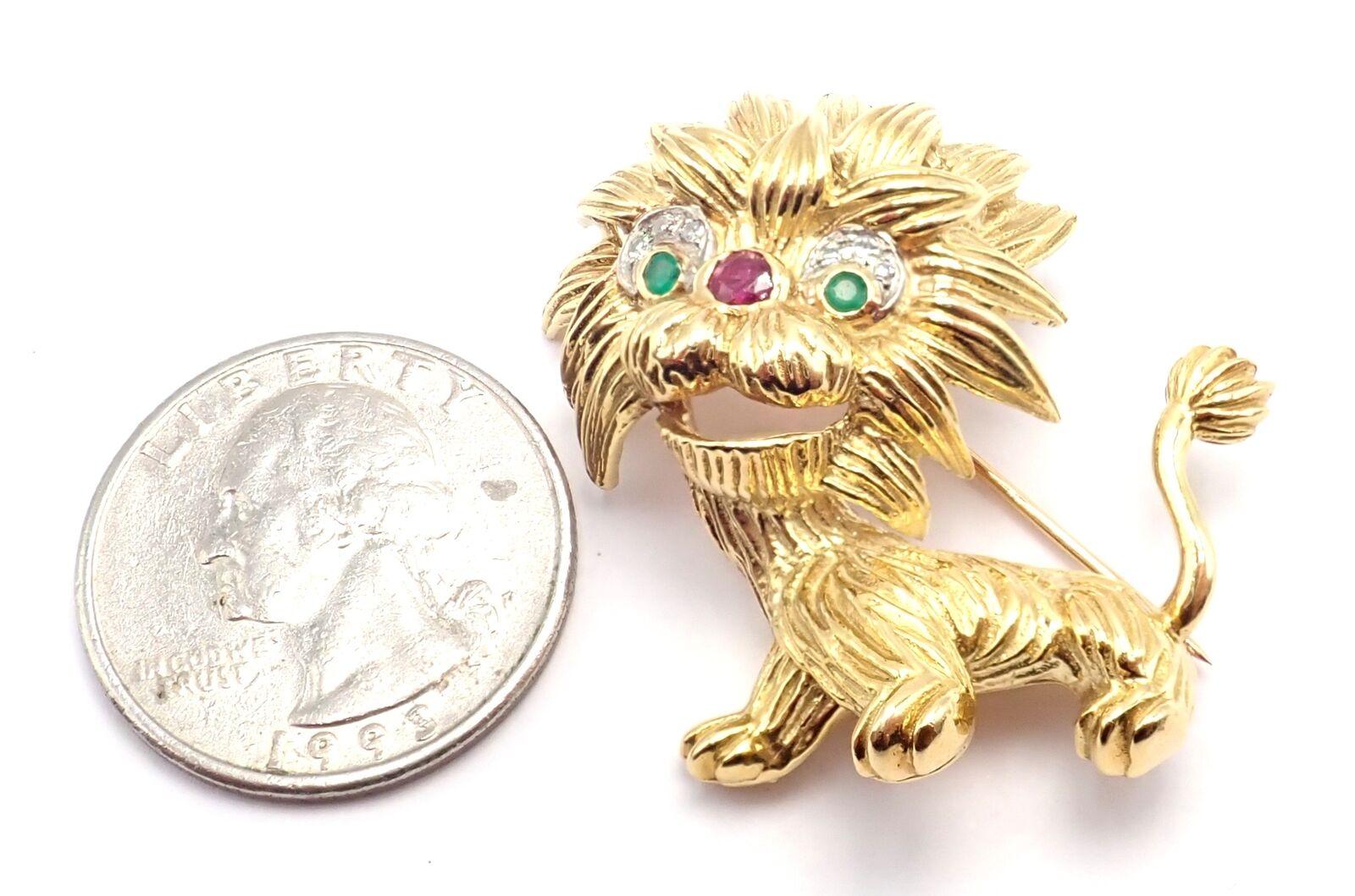 Women's or Men's Vintage Cartier Whimsical Dragon Lion Diamond Ruby Emerald Pin Brooch For Sale