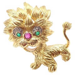 Vintage Cartier Whimsical Dragon Lion Diamond Ruby Emerald Pin Brooch