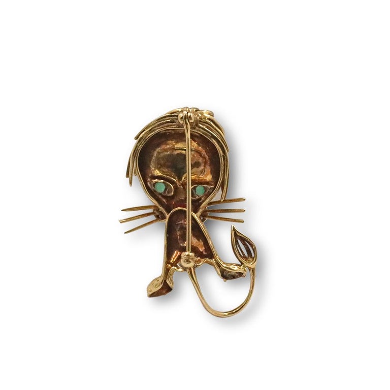 Vintage Cartier 'Whimsical Lion' Yellow Gold Diamond Garnet Brooch In Excellent Condition In New York, NY